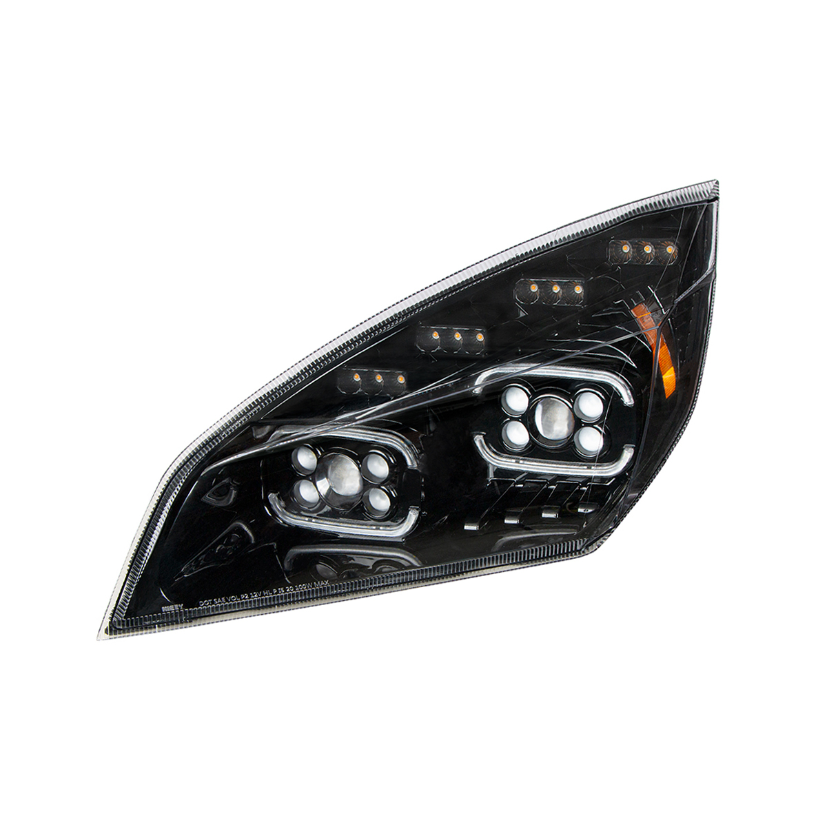 Black 10 LED Projector Headlight With LED Sequential Turn & DRL For 2018-2024 Freightliner Cascadia - Driver - Thumbnail 2
