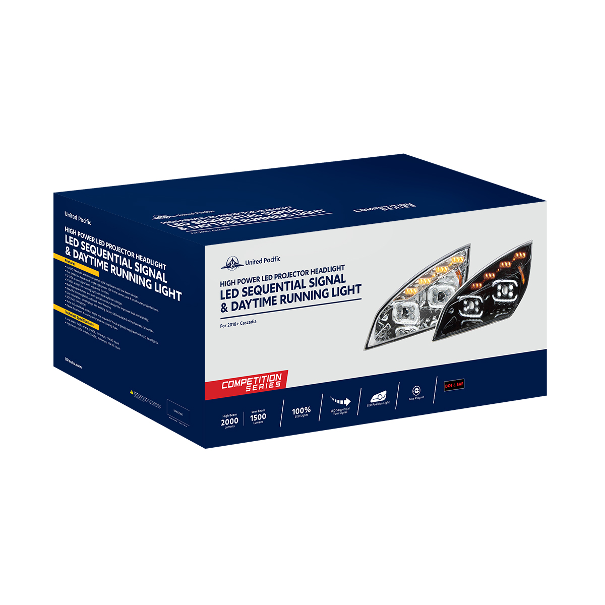 Black 10 LED Projector Headlight With LED Sequential Turn & DRL For 2018-2024 Freightliner Cascadia - Driver - Thumbnail 5