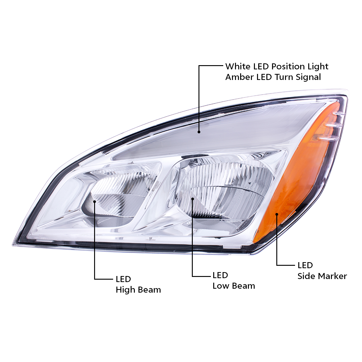 Chrome LED Headlight For 2018-2024 Freightliner Cascadia - Driver - Thumbnail 11