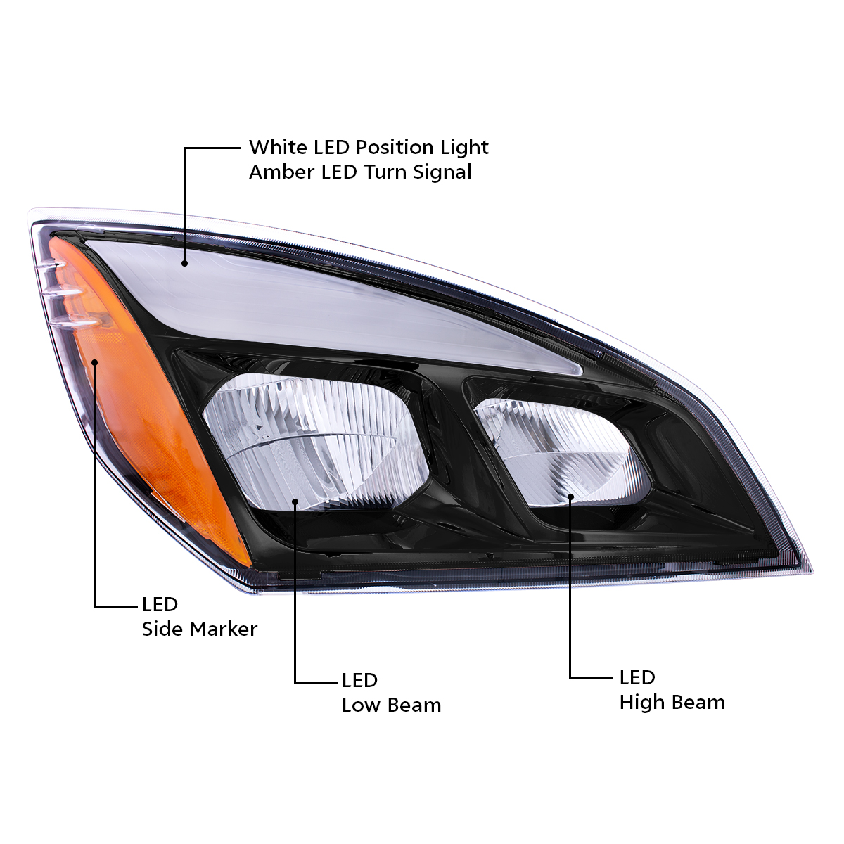 Black LED Headlight For 2018-2024 Freightliner Cascadia - Passenger - Thumbnail 9