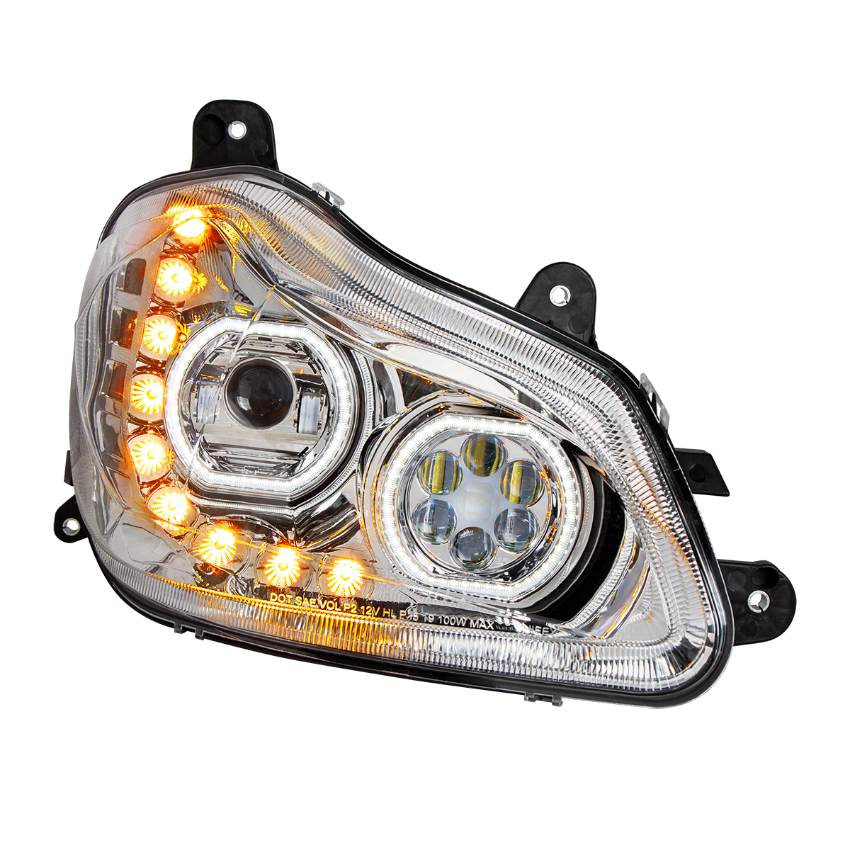 Chrome 10 LED Headlight for 2013-2021 Kenworth T680 - Passenger Side - Thumbnail 3