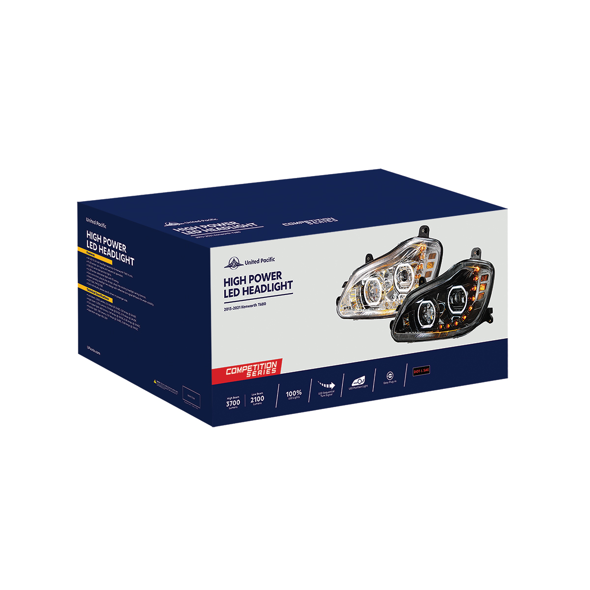 Chrome 10 LED Headlight for 2013-2021 Kenworth T680 - Passenger Side - Thumbnail 6