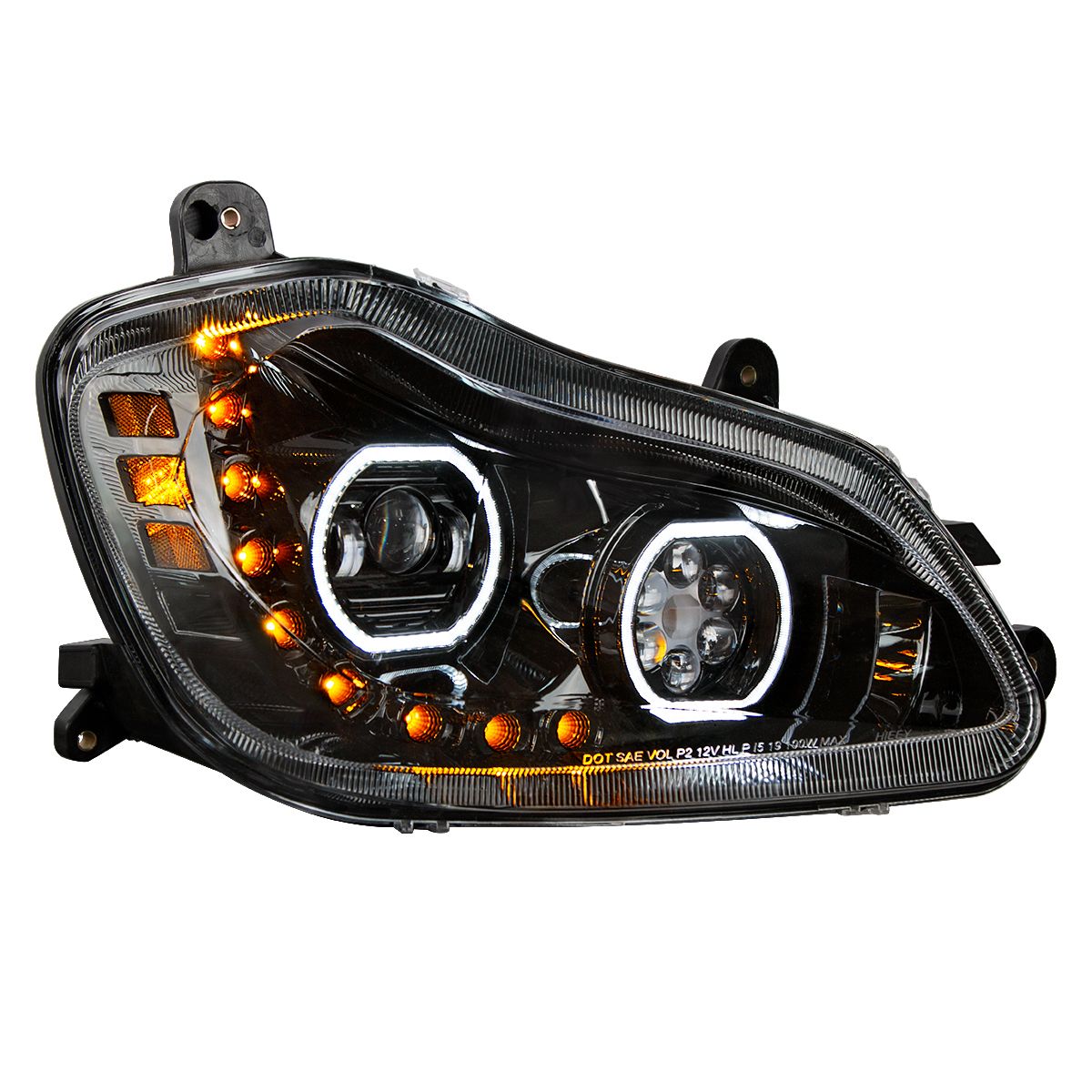 Black 10 LED Headlight For 2013-2021 Kenworth T680 - Passenger Side