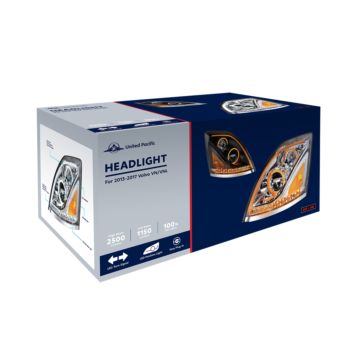 Chrome LED Headlight for 2003-2017 Volvo VN/VNL - Driver - Thumbnail 6