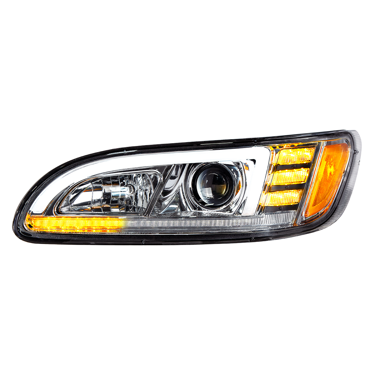 Chrome Projection Headlight With LED Sequential Turn & DRL For 2005-2015 Peterbilt 386- Driver - Thumbnail 12