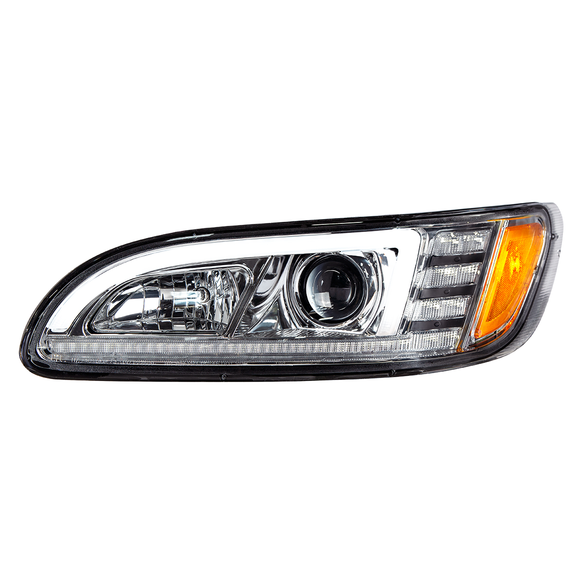Chrome Projection Headlight With LED Sequential Turn & DRL For 2005-2015 Peterbilt 386- Driver - Thumbnail 4