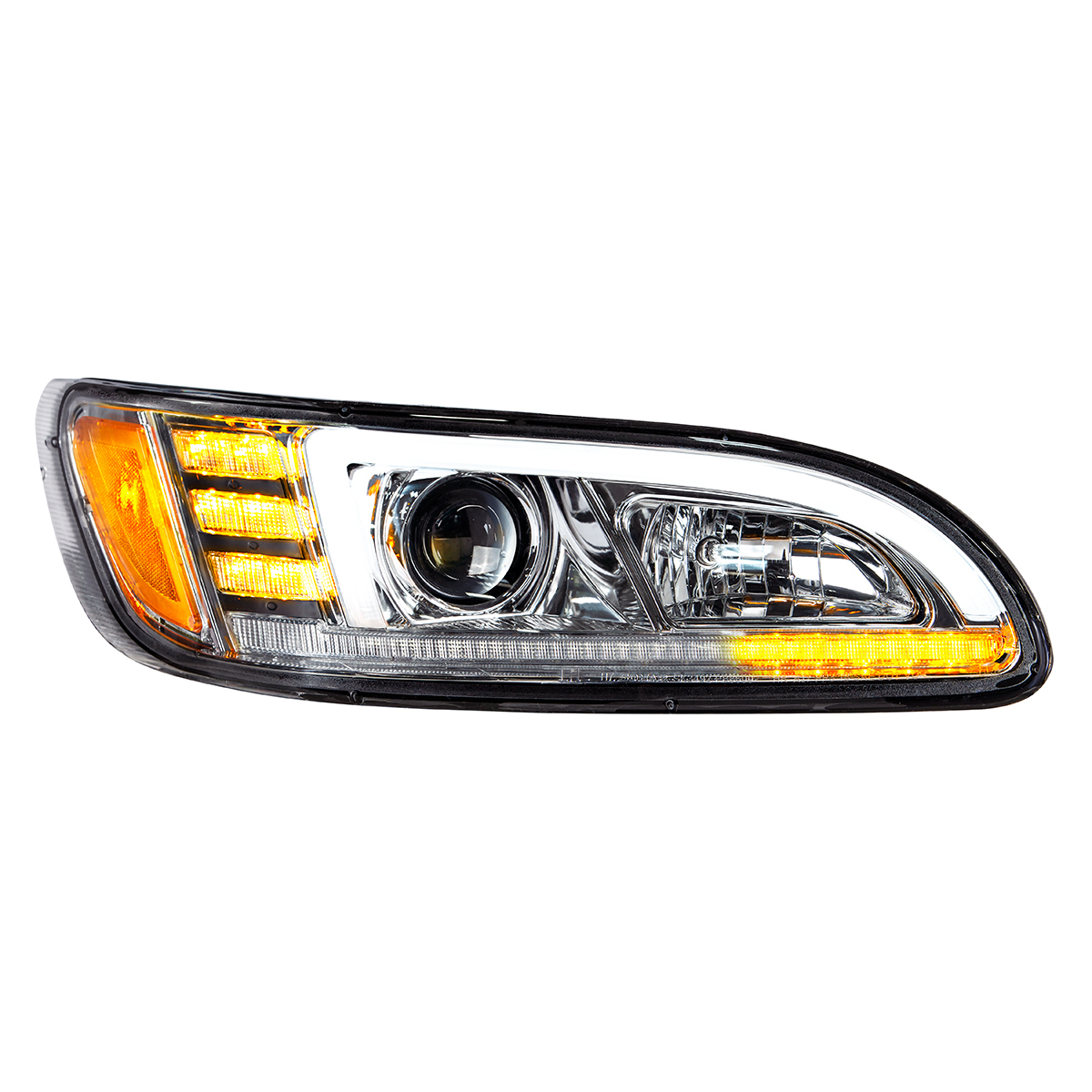 Chrome Projection Headlight With LED Sequential Turn & DRL For 2005-2015 Peterbilt 386- Passenger - Thumbnail 12