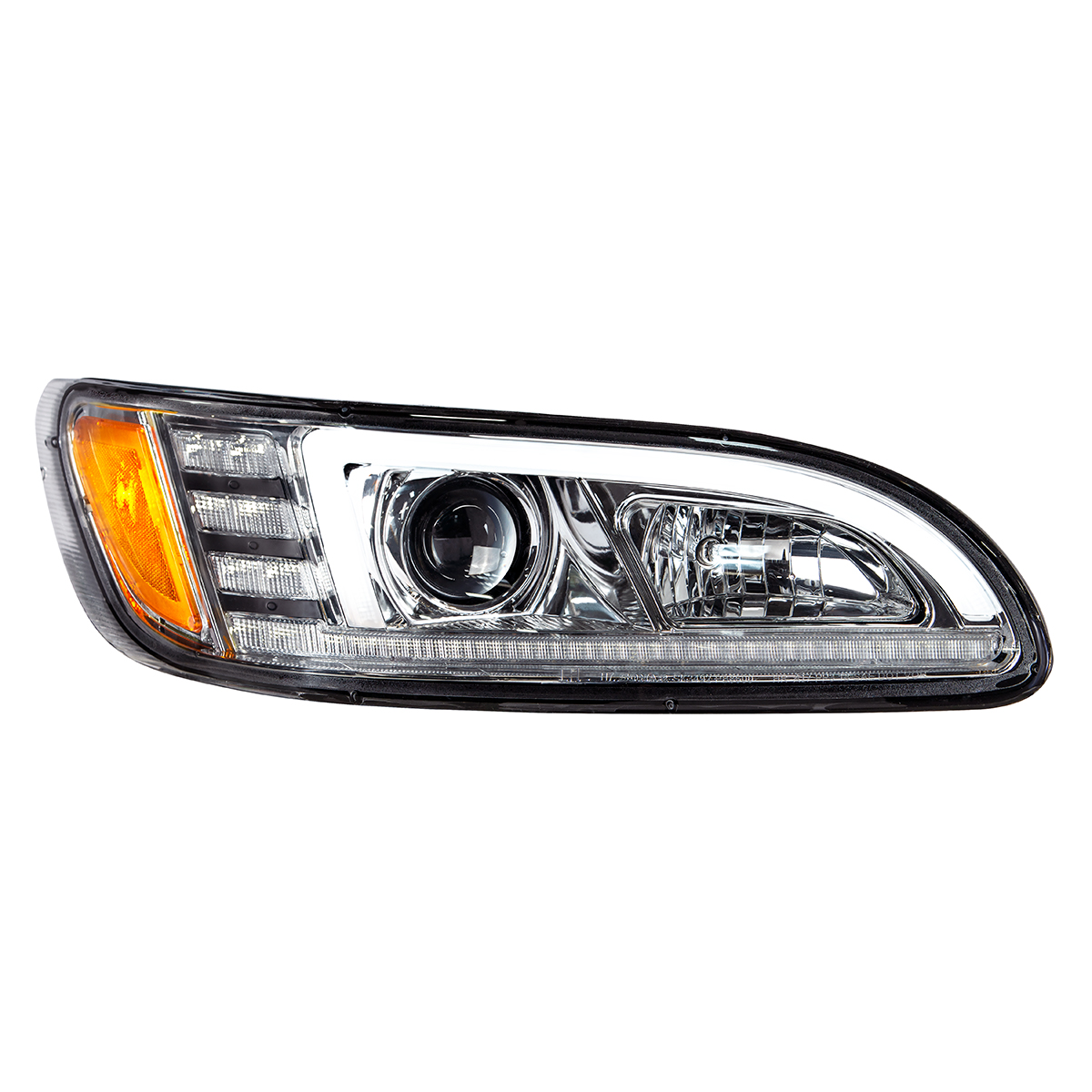 Chrome Projection Headlight With LED Sequential Turn & DRL For 2005-2015 Peterbilt 386- Passenger - Thumbnail 4