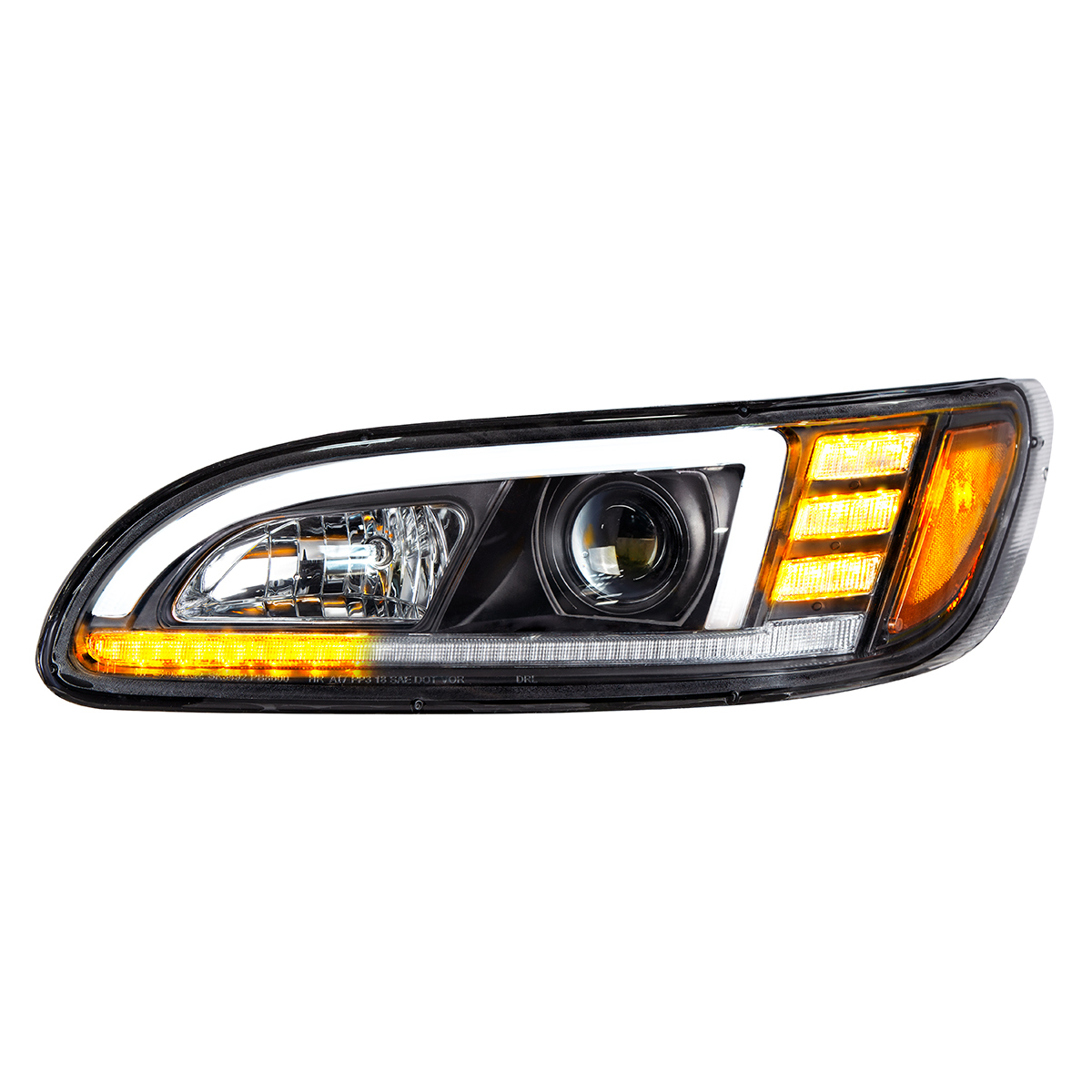 Black Projection Headlight With LED Sequential Turn & DRL For 2005-2015 Peterbilt 386 - Driver - Thumbnail 12