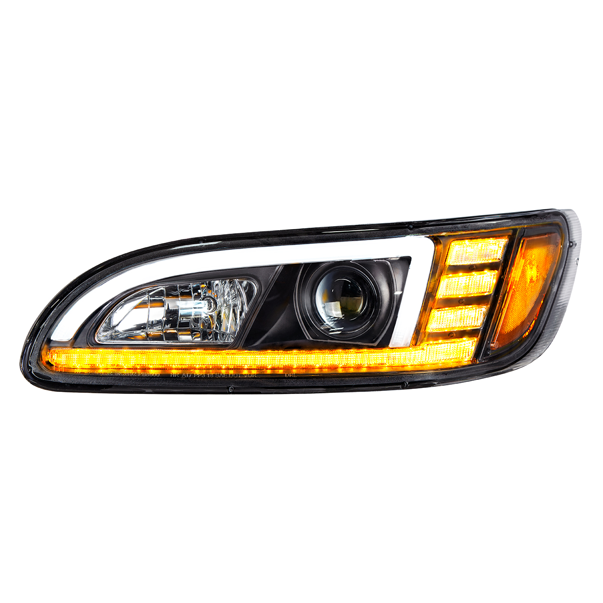 Black Projection Headlight With LED Sequential Turn & DRL For 2005-2015 Peterbilt 386 - Driver - Thumbnail 3