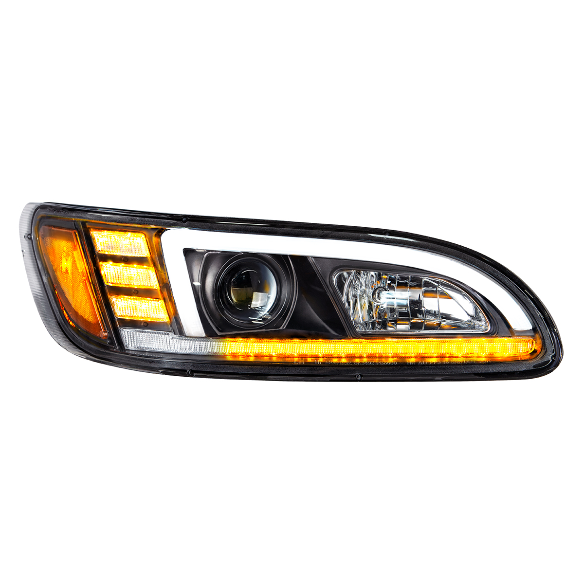 Black Projection Headlight With LED Sequential Turn & DRL For 2005-2015 Peterbilt 386- Passenger - Thumbnail 2