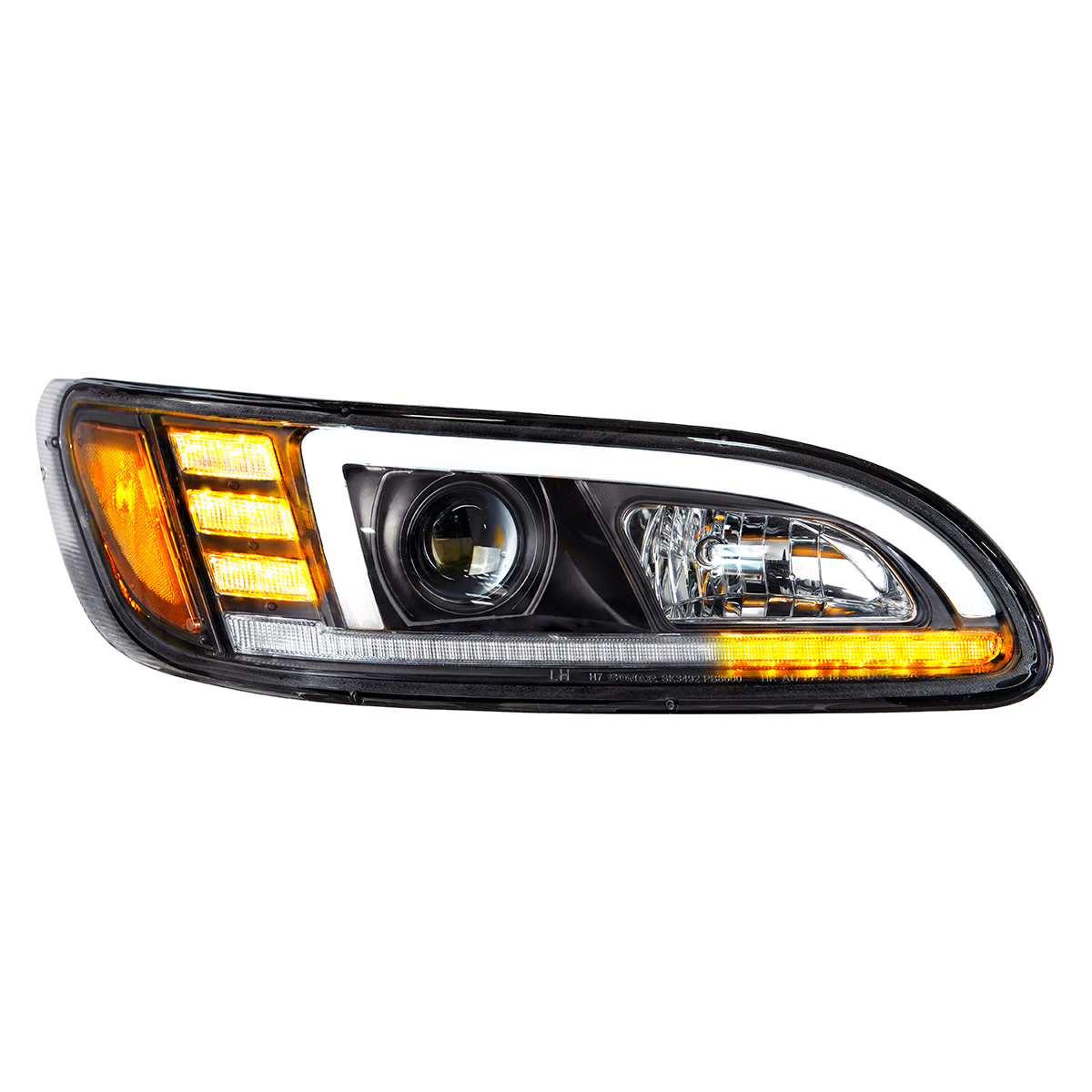 Black Projection Headlight With LED Sequential Turn & DRL For 2005-2015 Peterbilt 386- Passenger - Thumbnail 12