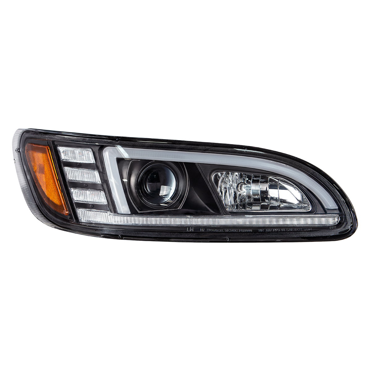 Black Projection Headlight With LED Sequential Turn & DRL For 2005-2015 Peterbilt 386- Passenger - Thumbnail 5