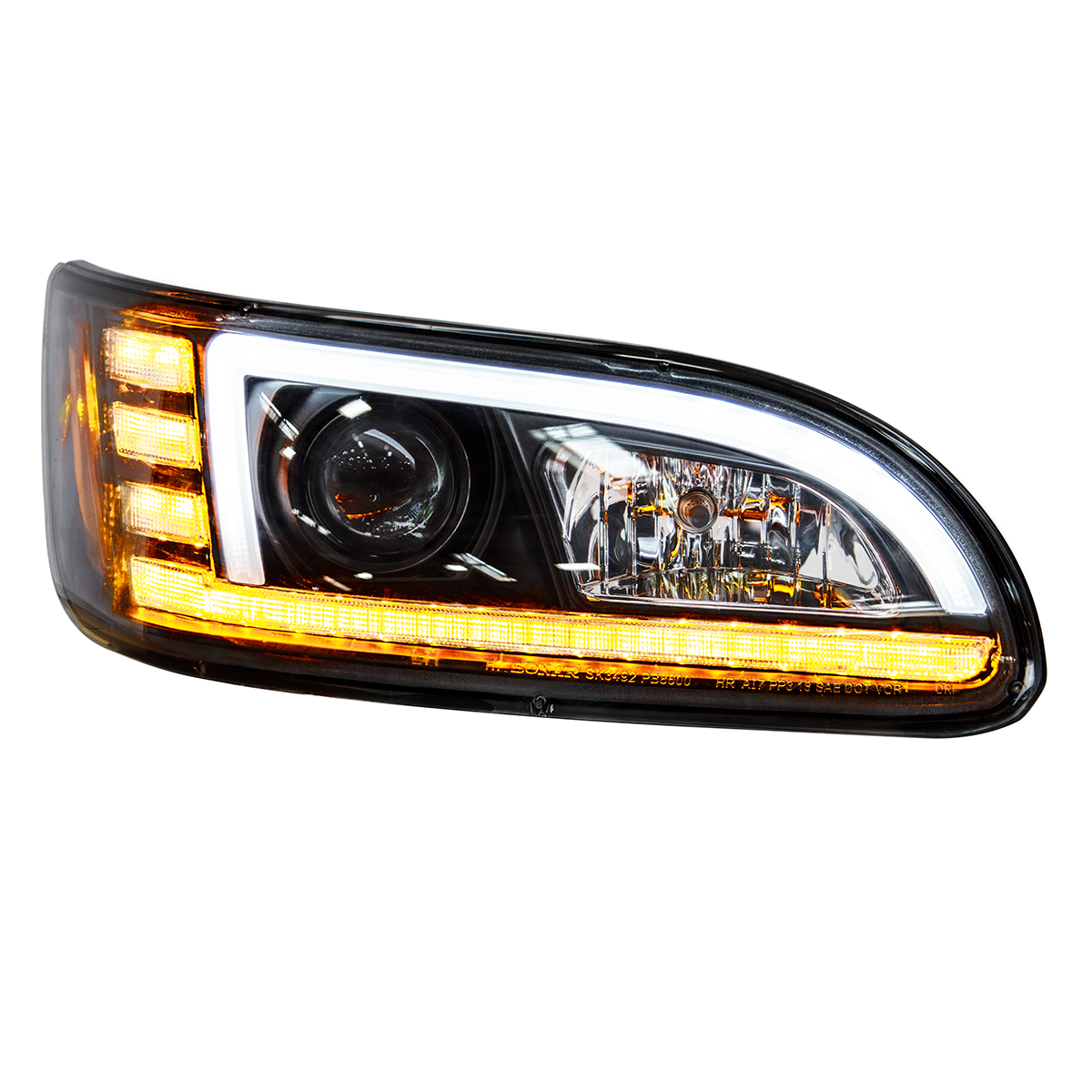 Black Projection Headlight With LED Sequential Turn & DRL For 2005-2015 Peterbilt 386- Passenger - Thumbnail 6