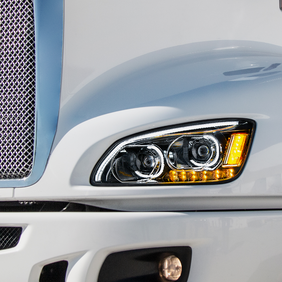 "Blackout" LED Headlight With LED Turn Signal & LED Position Light Bar For 2008-2017 Kenworth T660 - Driver - Thumbnail 6