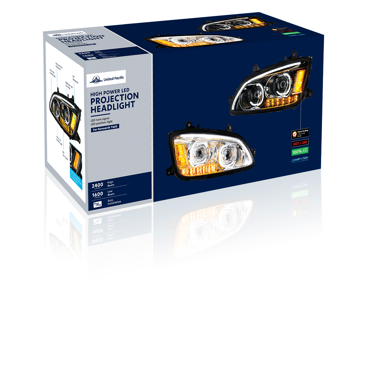 "Blackout" LED Headlight With LED Turn Signal & LED Position Light Bar For 2008-2017 Kenworth T660 - Driver - Thumbnail 7