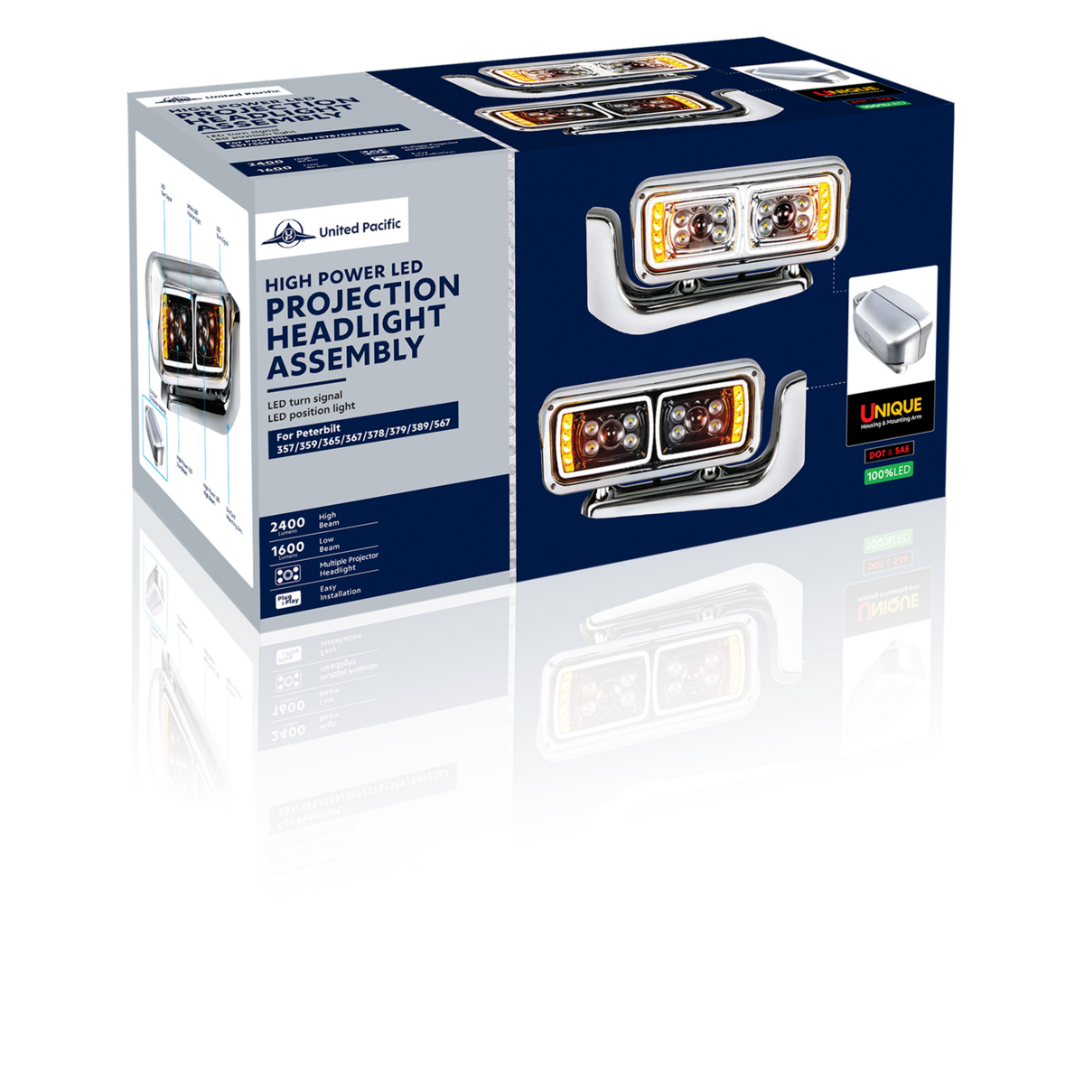 10 High Power LED "Chrome" Projection Headlight Assembly With Mounting Arm - Passenger Side - Thumbnail 14