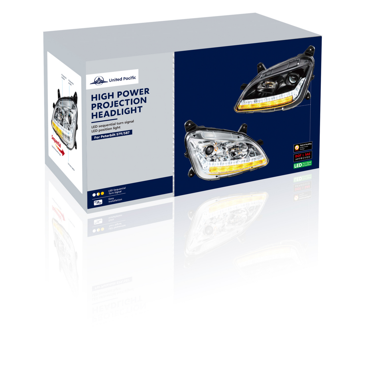 Chrome Projection Headlight With LED Sequential Turn and DRL For 2012-2021 Peterbilt 579- Driver - Thumbnail 25