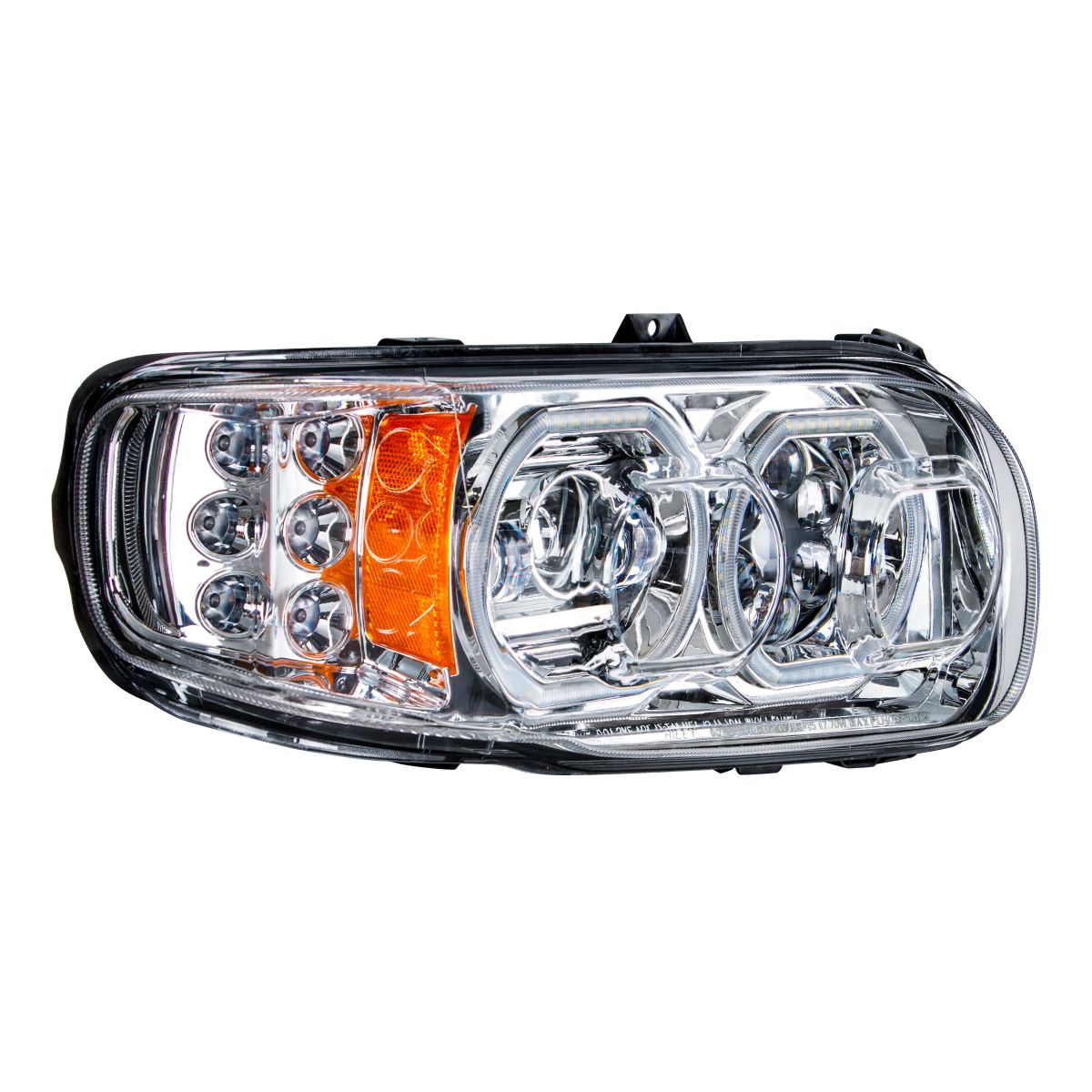 High Power 10 LED Chrome Headlight With 6 LED Turn & 100 LED Halo For 2008-2024 Peterbilt 389- Passenger - Thumbnail 2