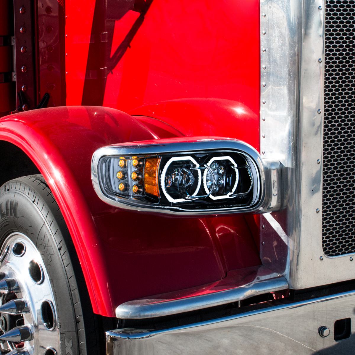 High Power 10 LED Blackout Headlight With 6 LED Turn & 100 LED Halo For 2008-2024 Peterbilt 389- Driver - Thumbnail 14