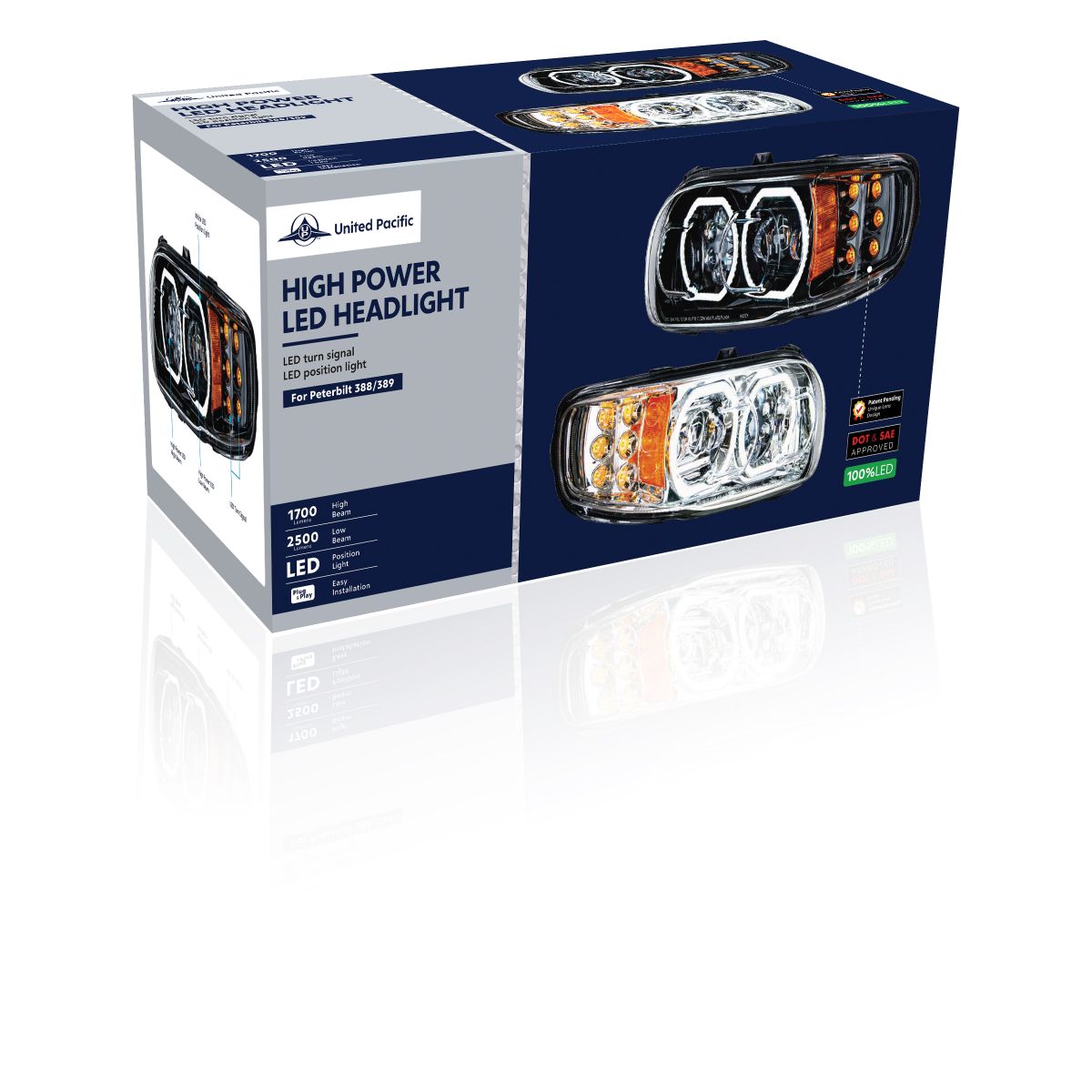 High Power 10 LED Blackout Headlight With 6 LED Turn & 100 LED Halo For 2008-2024 Peterbilt 389- Driver - Thumbnail 7