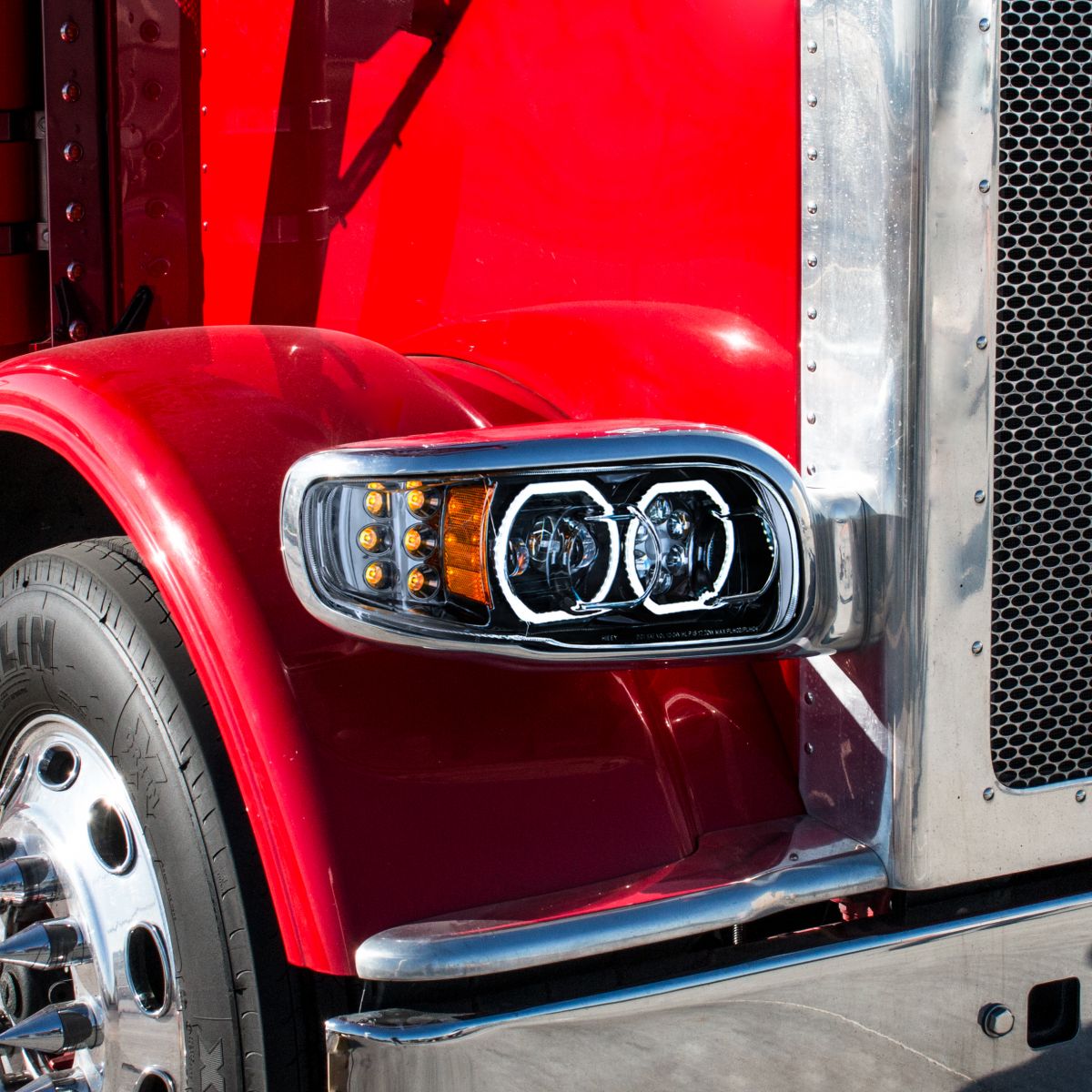 High Power 10 LED Blackout Headlight With 6 LED Turn & 100 LED Halo For 2008-2024 Peterbilt 389- Passenger - Thumbnail 6