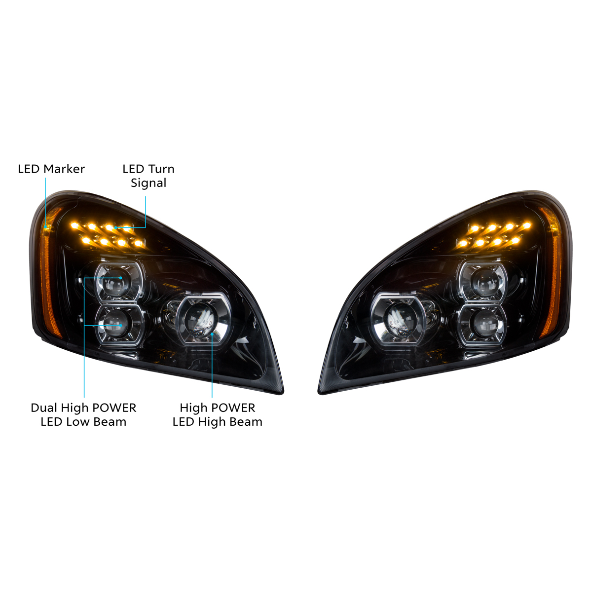 "Blackout" LED Headlight Set For 2008-2017 Freightliner Cascadia (Pair) - Thumbnail 7