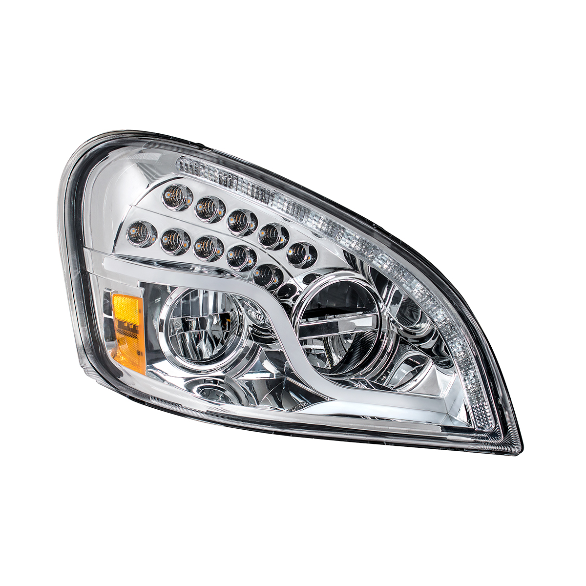 High Power LED Chrome Headlight With LED DRL & LED Turn Signal For 2008-2017 Freightliner Cascadia - Passenger - Thumbnail 3