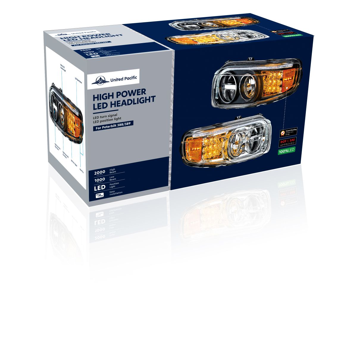 Blackout LED Headlight With LED Turn & Position Light Bar For 2008-2023 Peterbilt 389- Passenger - Thumbnail 7