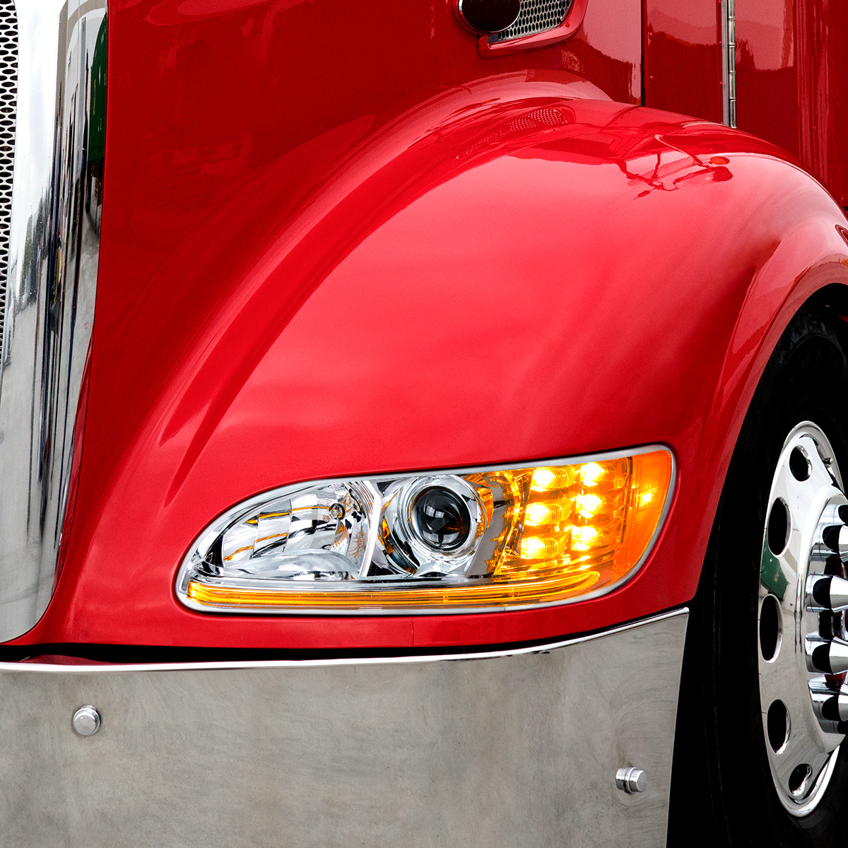 Chrome Projection Headlight With LED Turn & Position Light for 2005-2015 Peterbilt 386- Passenger - Thumbnail 8
