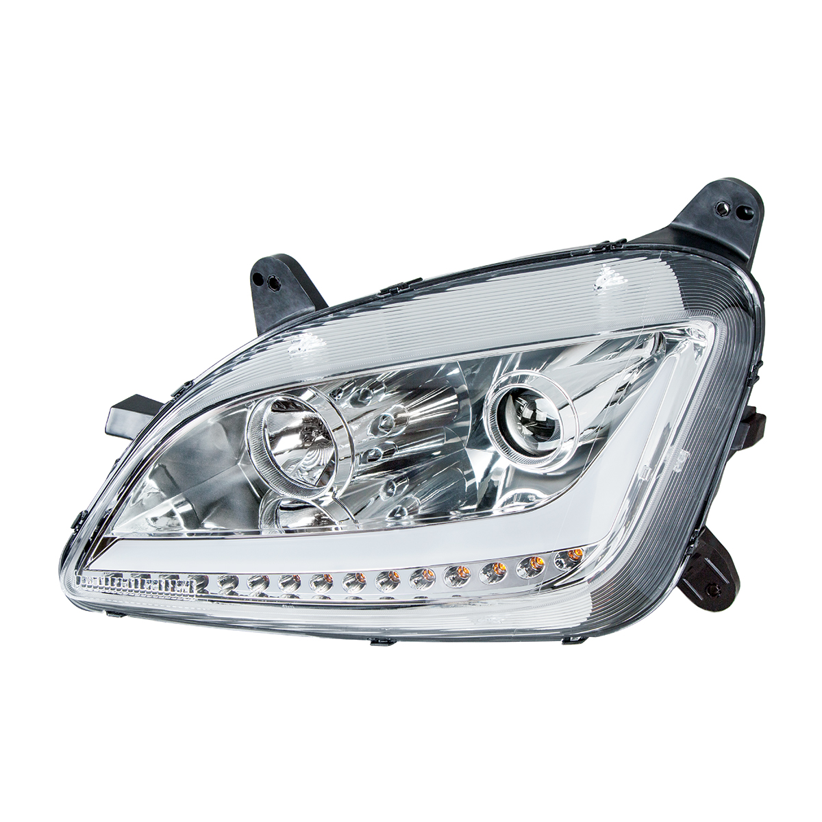 Chrome Projection Headlight With LED Position Light & Signal For 2012-2021 Peterbilt 579- Driver - Thumbnail 3