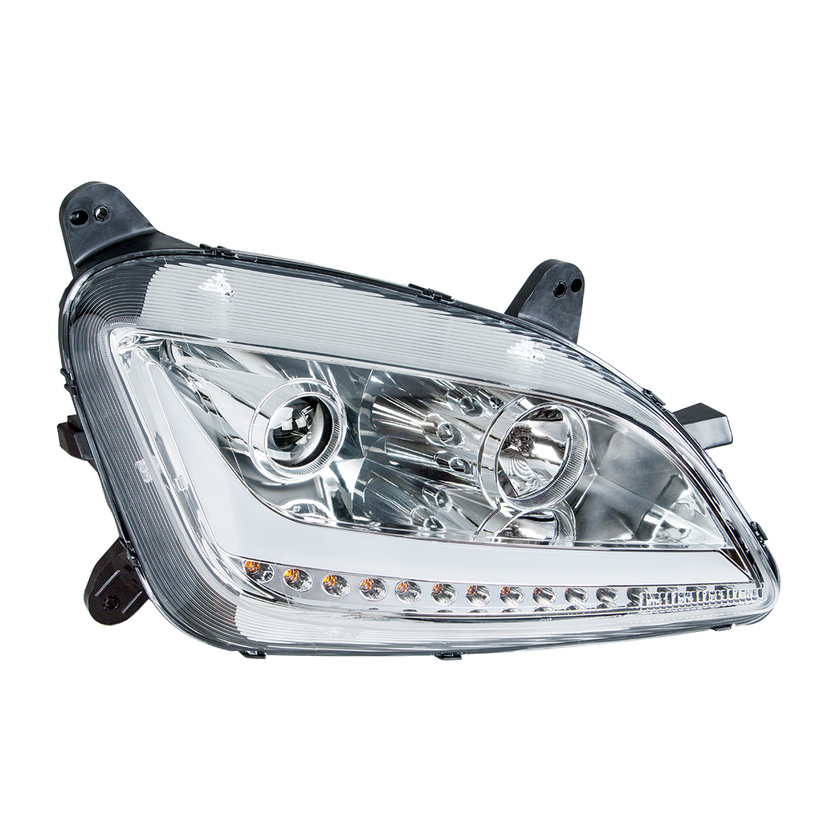 Chrome Projection Headlight With LED Position Light & Signal For 2012-2021 Peterbilt 579- Passenger - Thumbnail 3