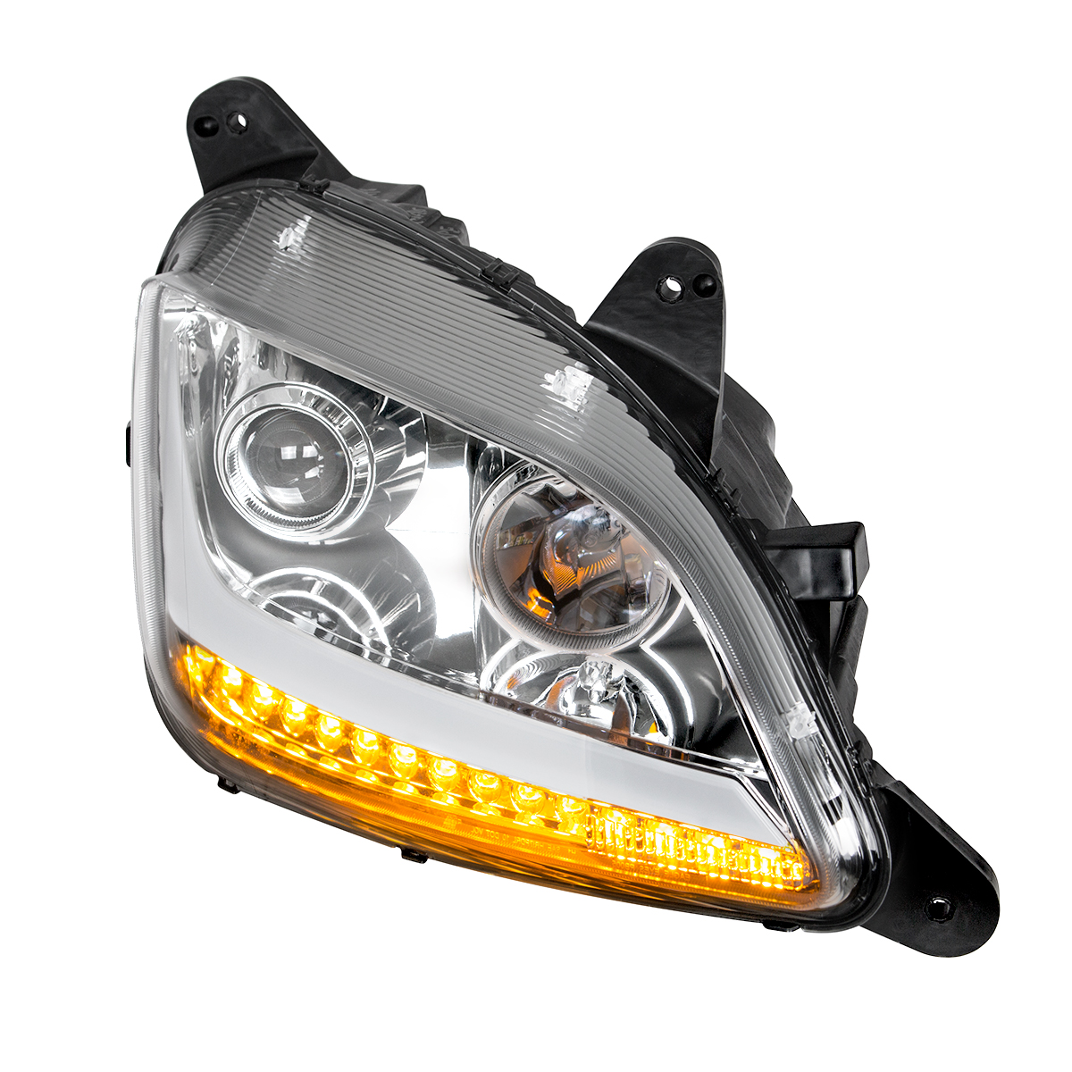 Chrome Projection Headlight With LED Position Light & Signal For 2012-2021 Peterbilt 579- Passenger - Thumbnail 4