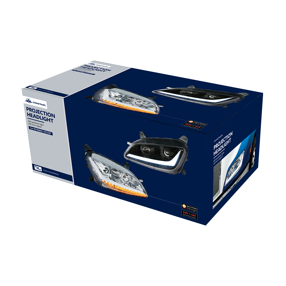 Chrome Projection Headlight With LED Position Light & Signal For 2012-2021 Peterbilt 579- Passenger - Thumbnail 8