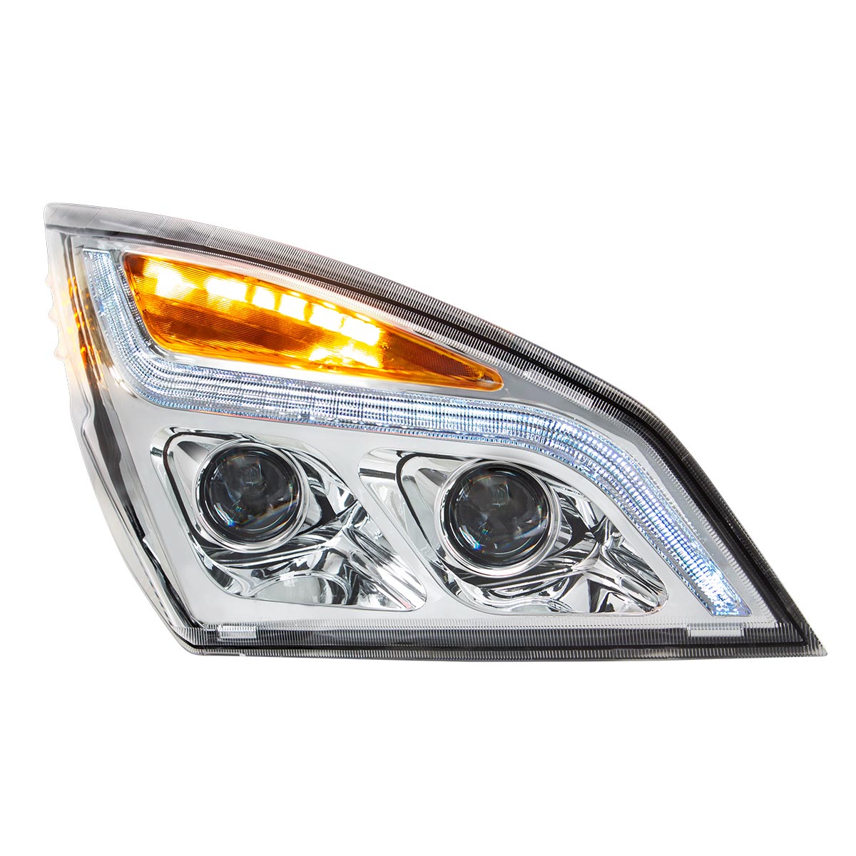 Chrome LED Projection Headlight With LED Position Light For 2018-2024 Freightliner Cascadia - Passenger - Thumbnail 4