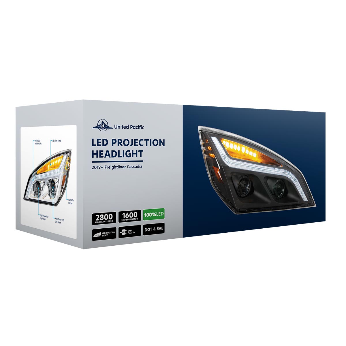 Chrome LED Projection Headlight With LED Position Light For 2018-2024 Freightliner Cascadia - Passenger - Thumbnail 9