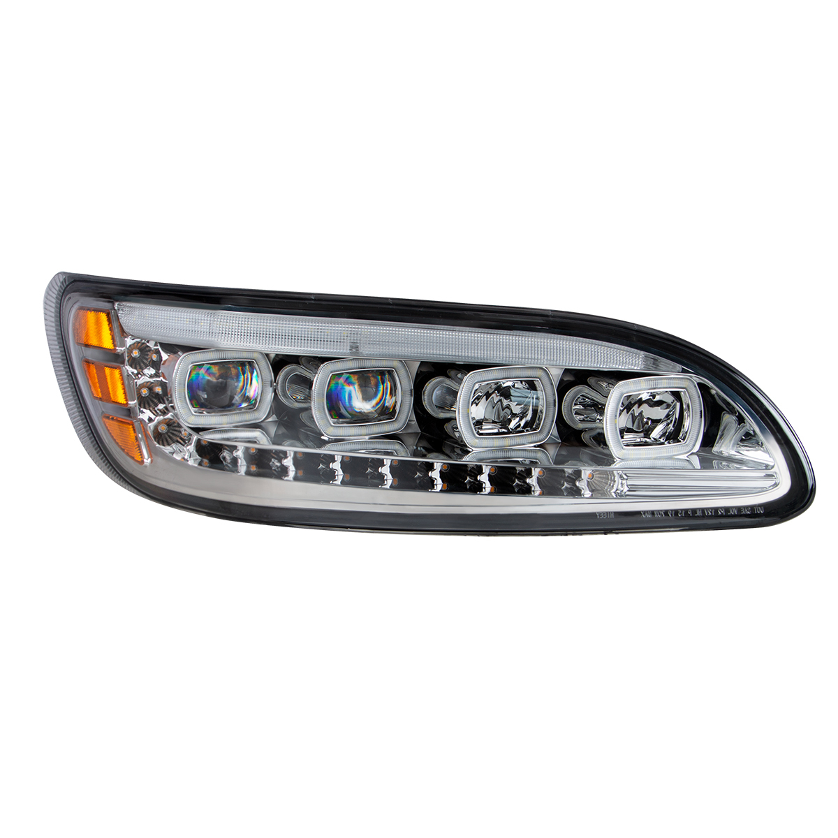 Chrome Quad-LED Headlight With LED DRL & Seq. Signal For 2005-2015 Peterbilt 386- Passenger - Thumbnail 2