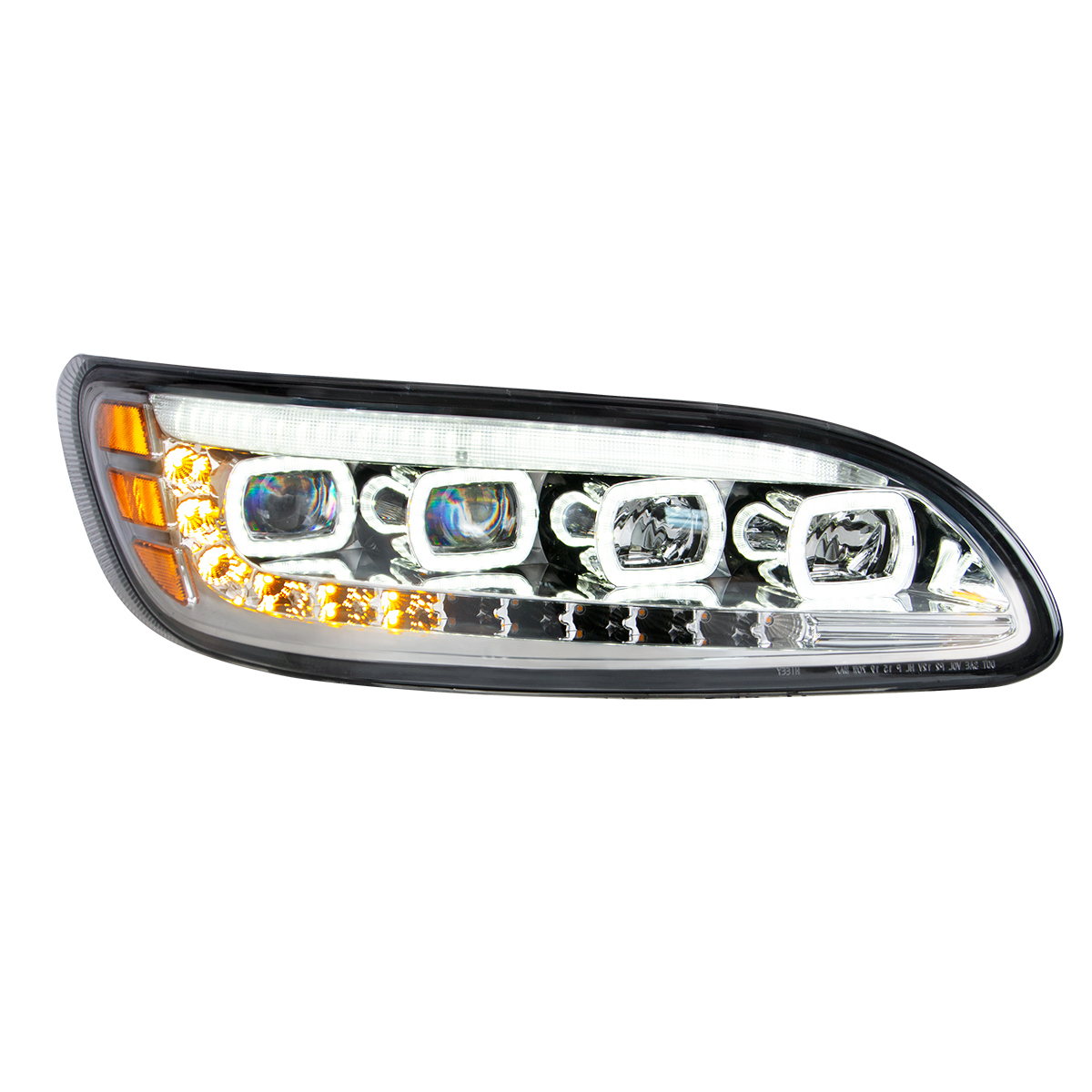 Chrome Quad-LED Headlight With LED DRL & Seq. Signal For 2005-2015 Peterbilt 386- Passenger - Thumbnail 8