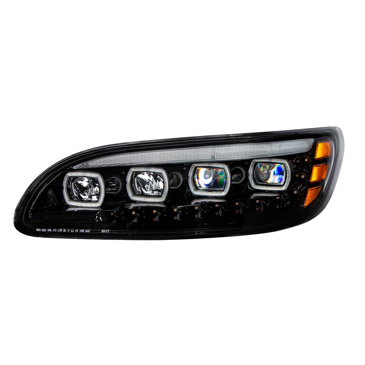 Black Quad-LED Headlight With LED DRL & Seq. Signal For 2005-2015 Peterbilt 386- Driver - Thumbnail 2