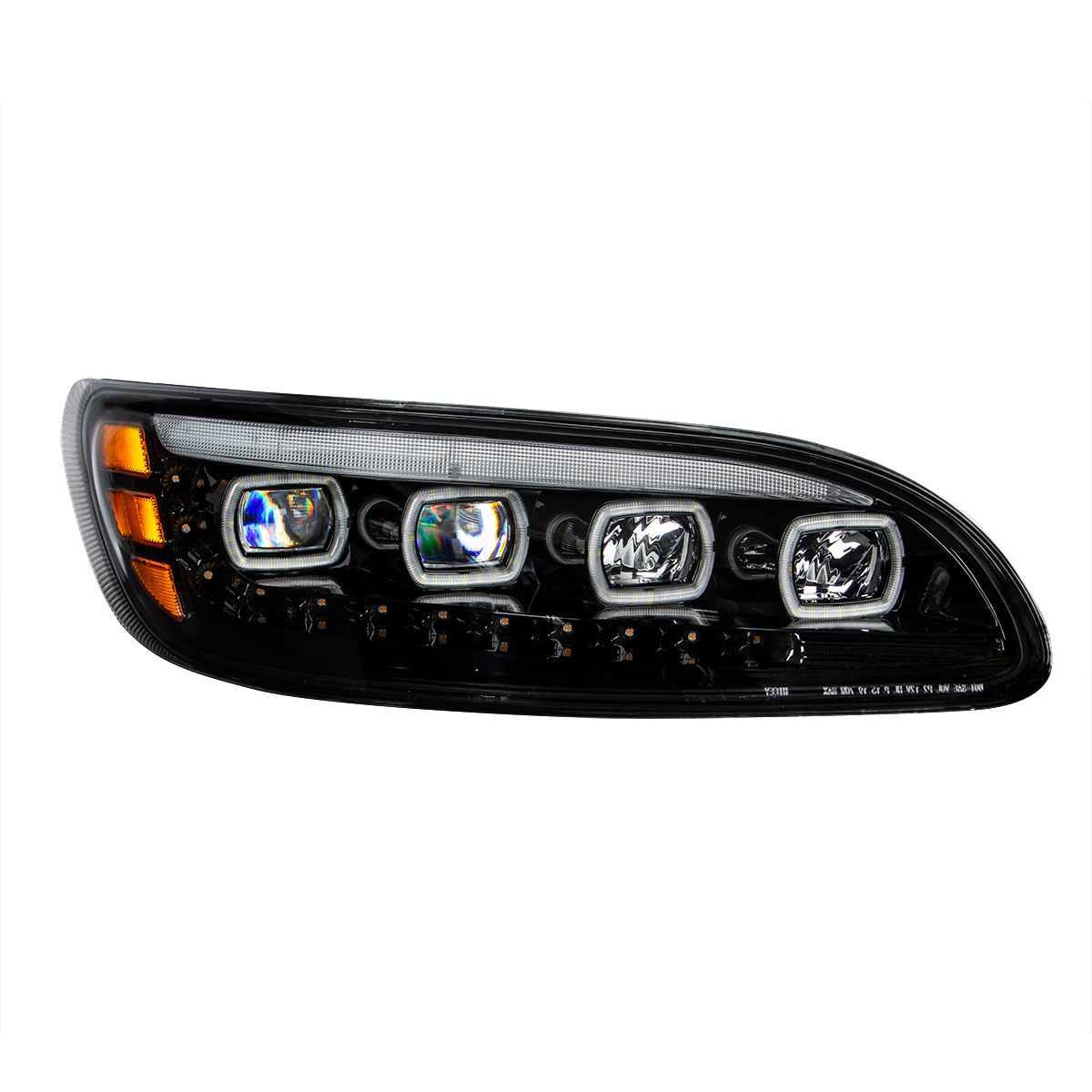 Black Quad-LED Headlight With LED DRL & Seq. Signal For 2005-2015 Peterbilt 386- Passenger - Thumbnail 2