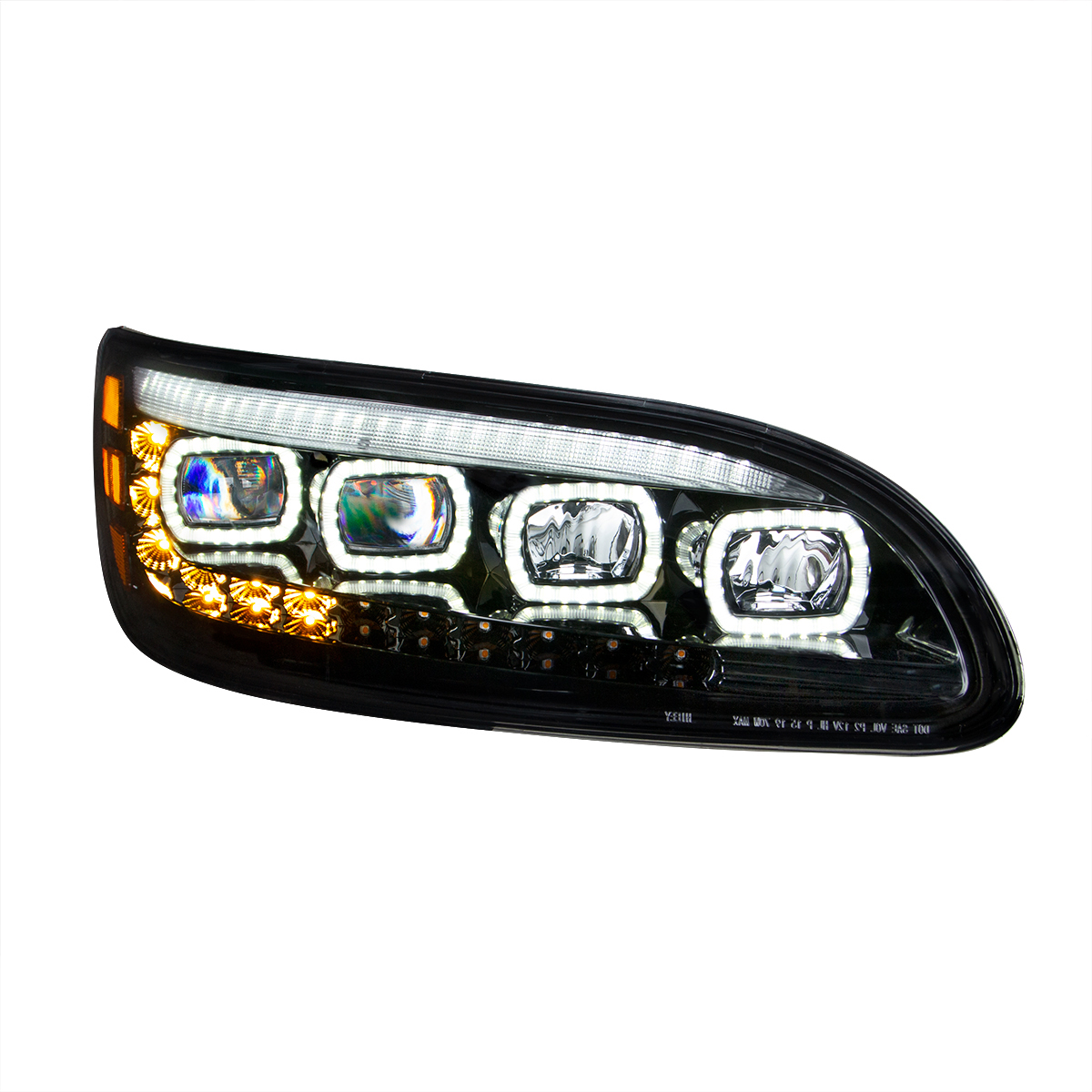 Black Quad-LED Headlight With LED DRL & Seq. Signal For 2005-2015 Peterbilt 386- Passenger - Thumbnail 3