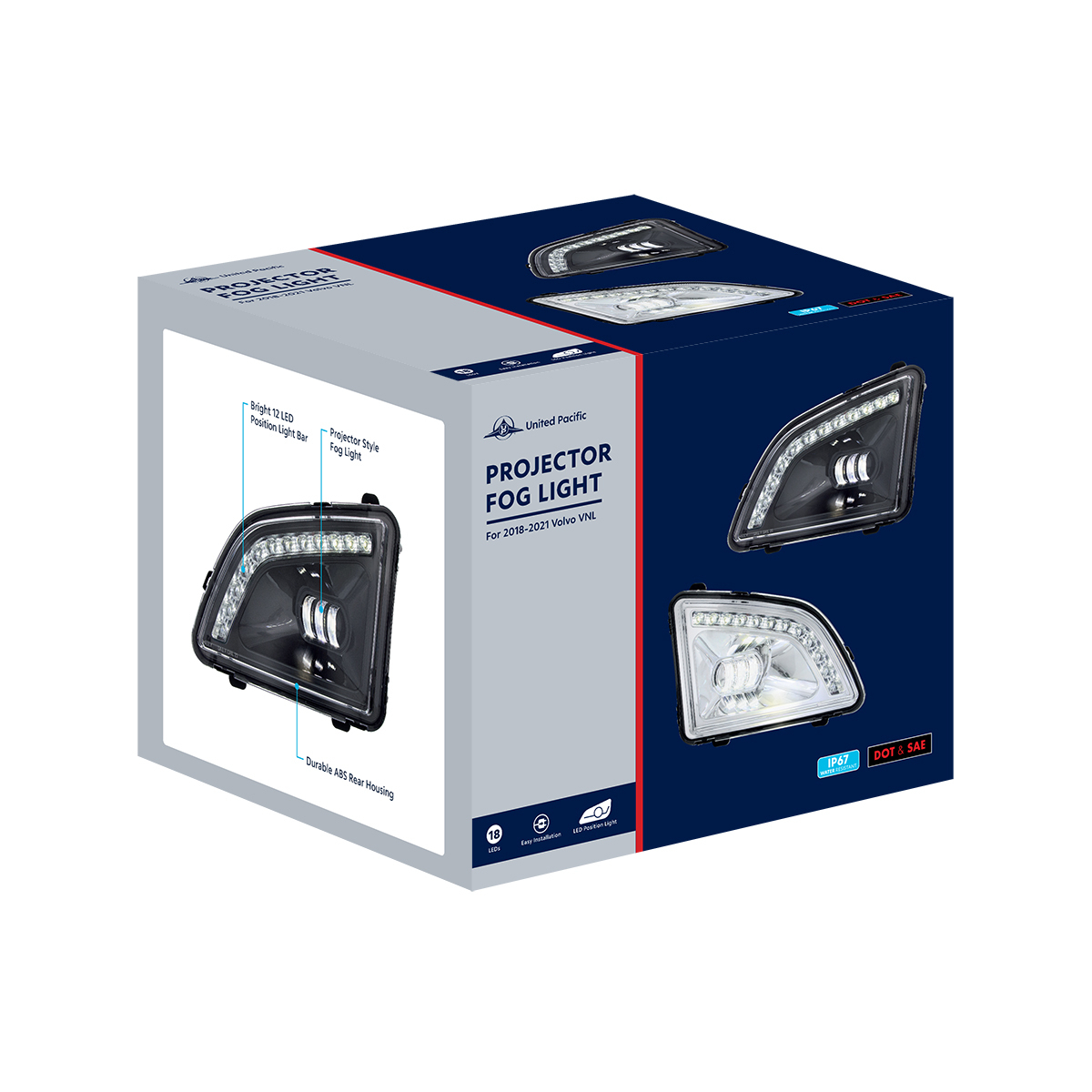 18 LED Chrome Projector Fog Light With Position Light For 2018-2024 Volvo VNL - Passenger/Right - Thumbnail 6