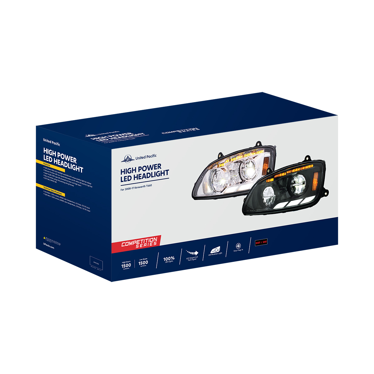 Black LED Headlight With Sequential Turn Signal & Position Light Bars For 2008-17 Kenworth T660 - Driver - Thumbnail 8