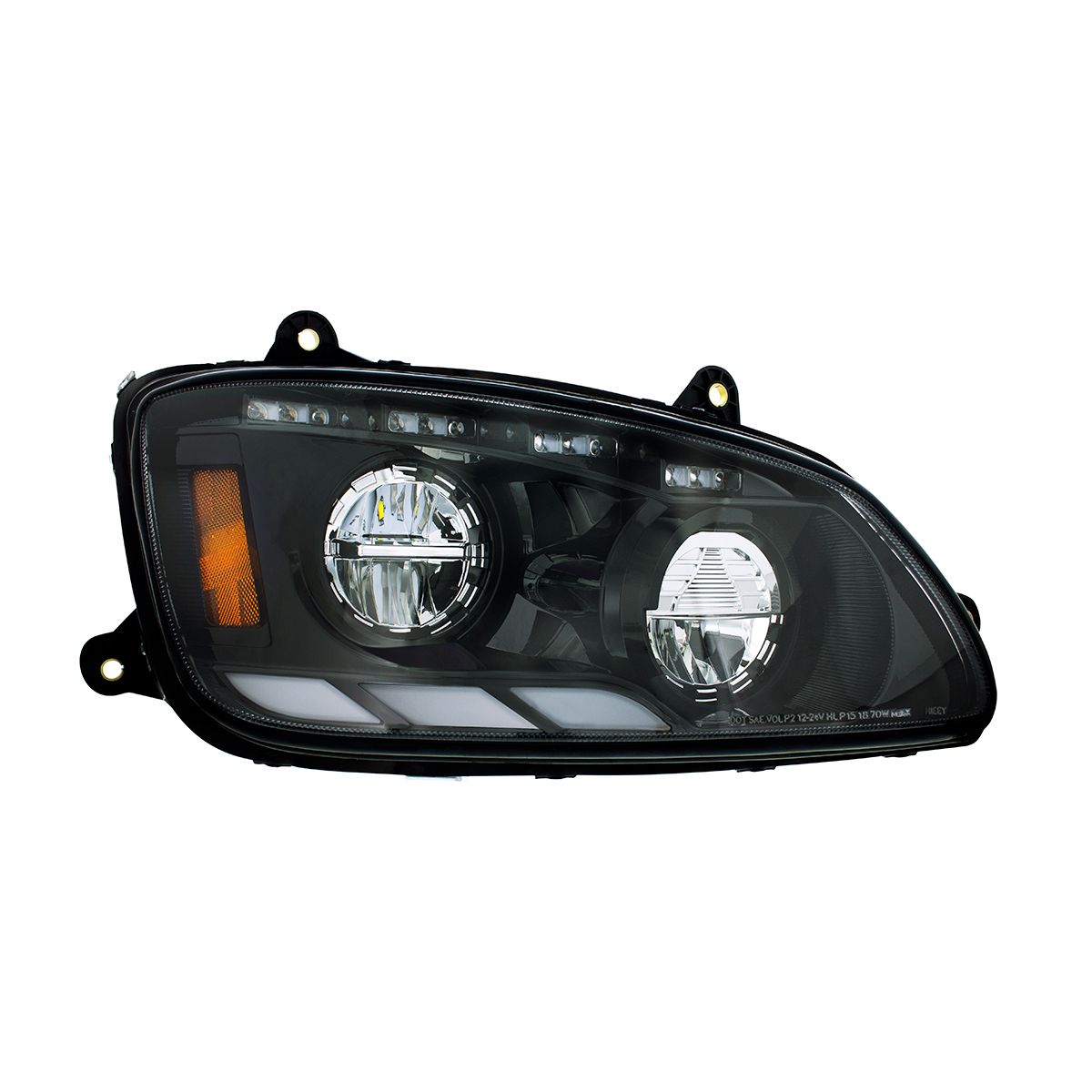 Black LED Headlight With Sequential Turn Signal & Position Light Bars For 2008-17 Kenworth T660 - Passenger