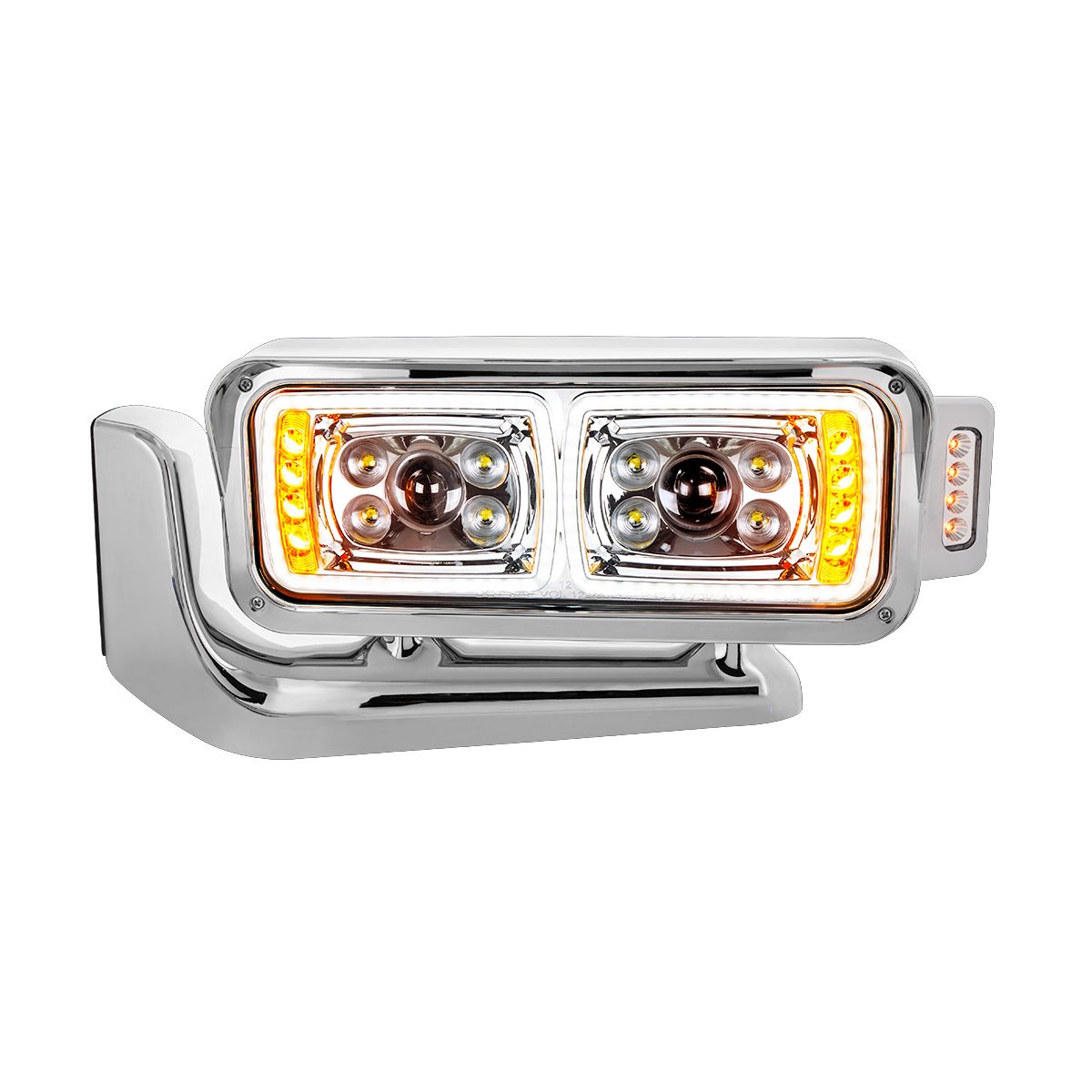 10 High Power LED "Chrome" Projection Headlight Assembly W/Mounting Arm & Turn Signal Side Pod - Driver Side