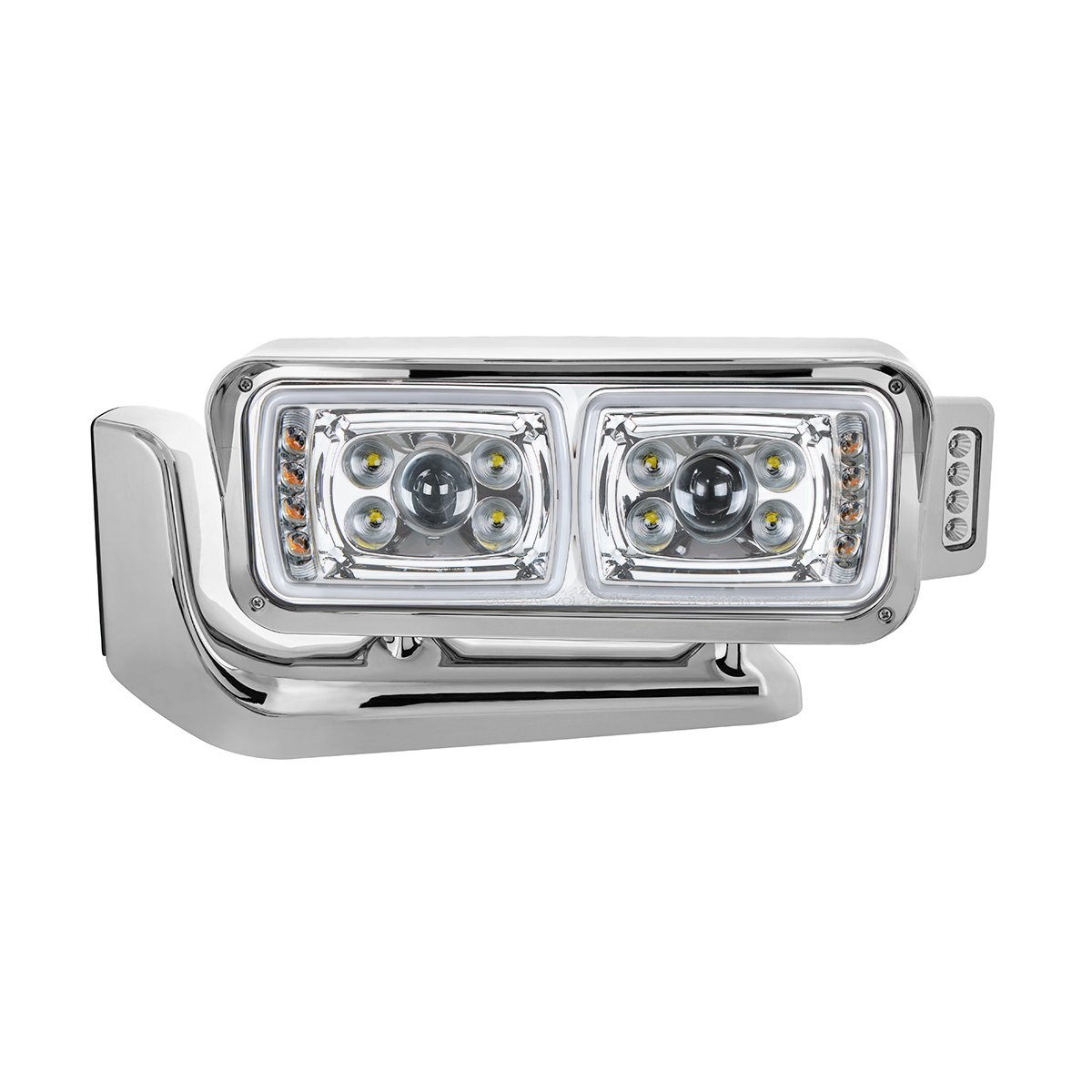 10 High Power LED "Chrome" Projection Headlight Assembly W/Mounting Arm & Turn Signal Side Pod - Driver Side - Thumbnail 2
