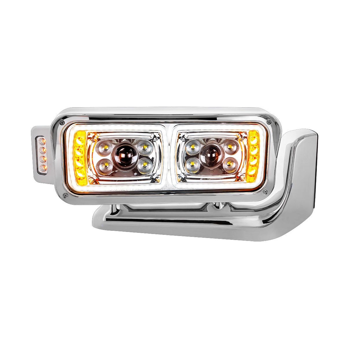 10 High Power LED "Chrome" Projection Headlight Assembly W/Mounting Arm & Turn Signal Side Pod - Passenger Side