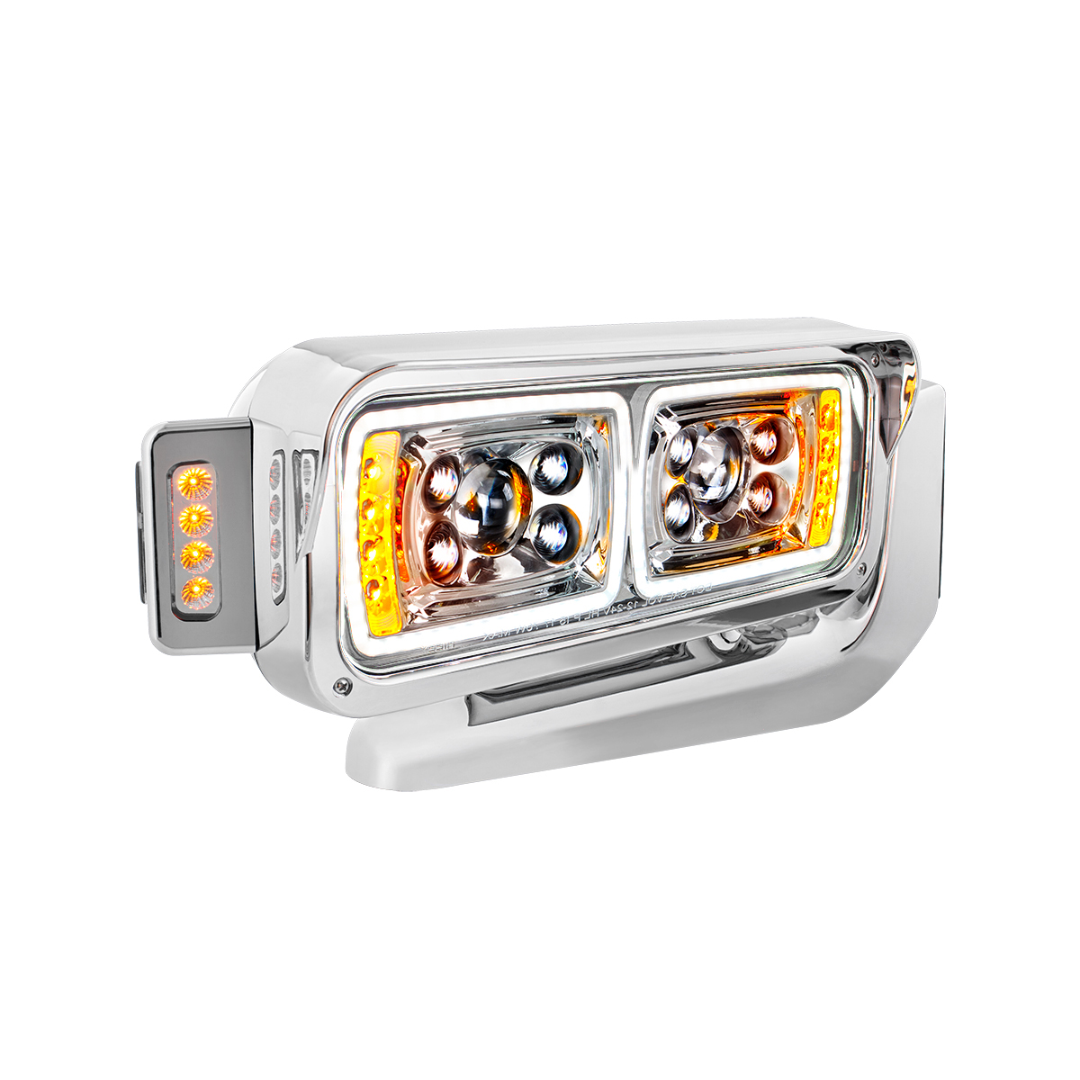 10 High Power LED "Chrome" Projection Headlight Assembly W/Mounting Arm & Turn Signal Side Pod - Passenger Side - Thumbnail 3