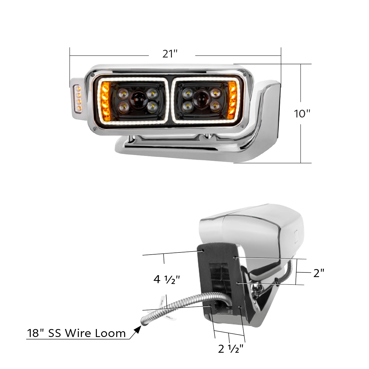 10 High Power LED "Blackout" Projection Headlight Assembly W/Mounting Arm & Turn Signal Side Pod - Passenger Side - Thumbnail 11