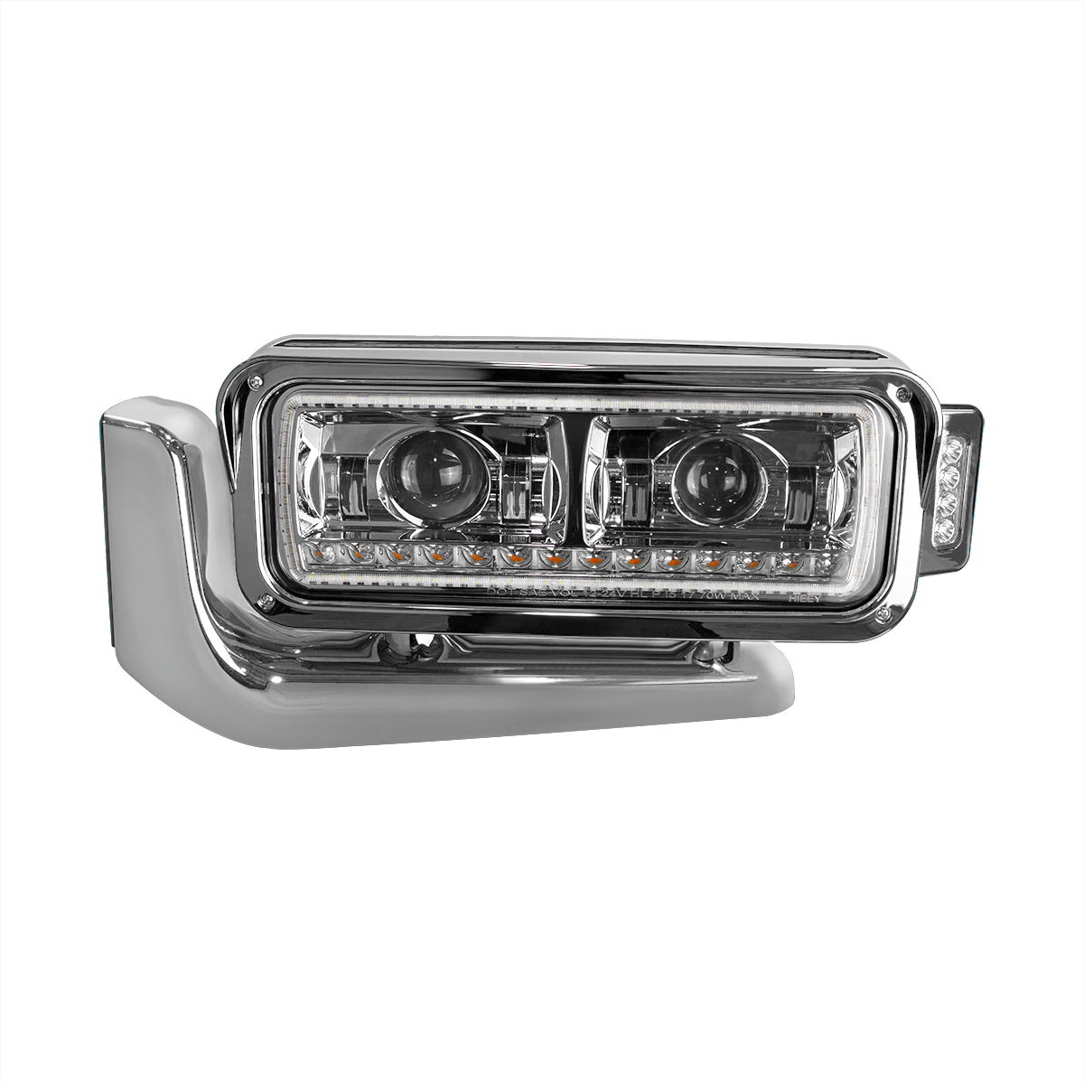 High Power LED Chrome Projection Headlight Assembly With Mounting Arm & Turn Signal - Driver - Thumbnail 2